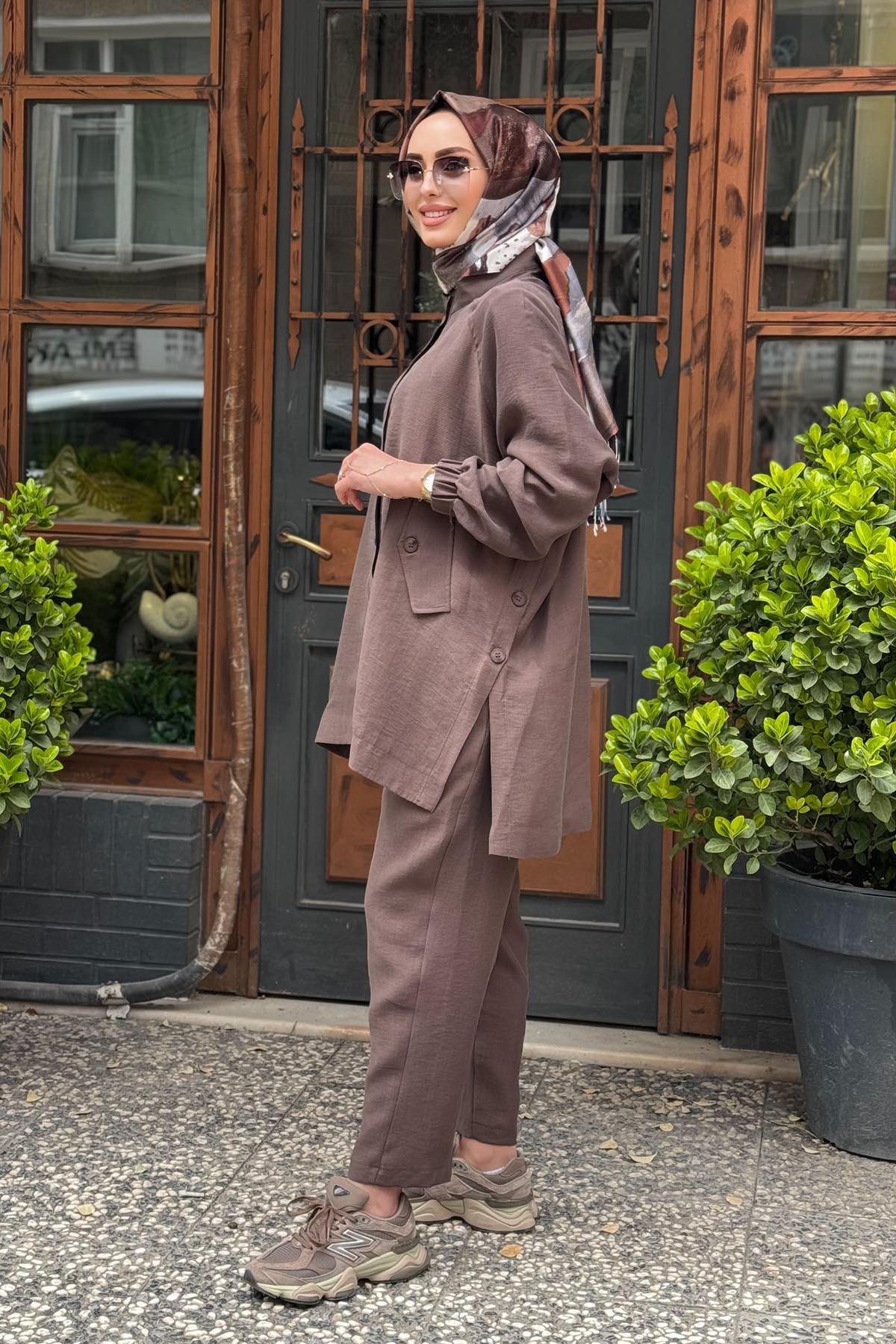 Nurcan Çetin Pantolonlu Takım 25441 Kahve