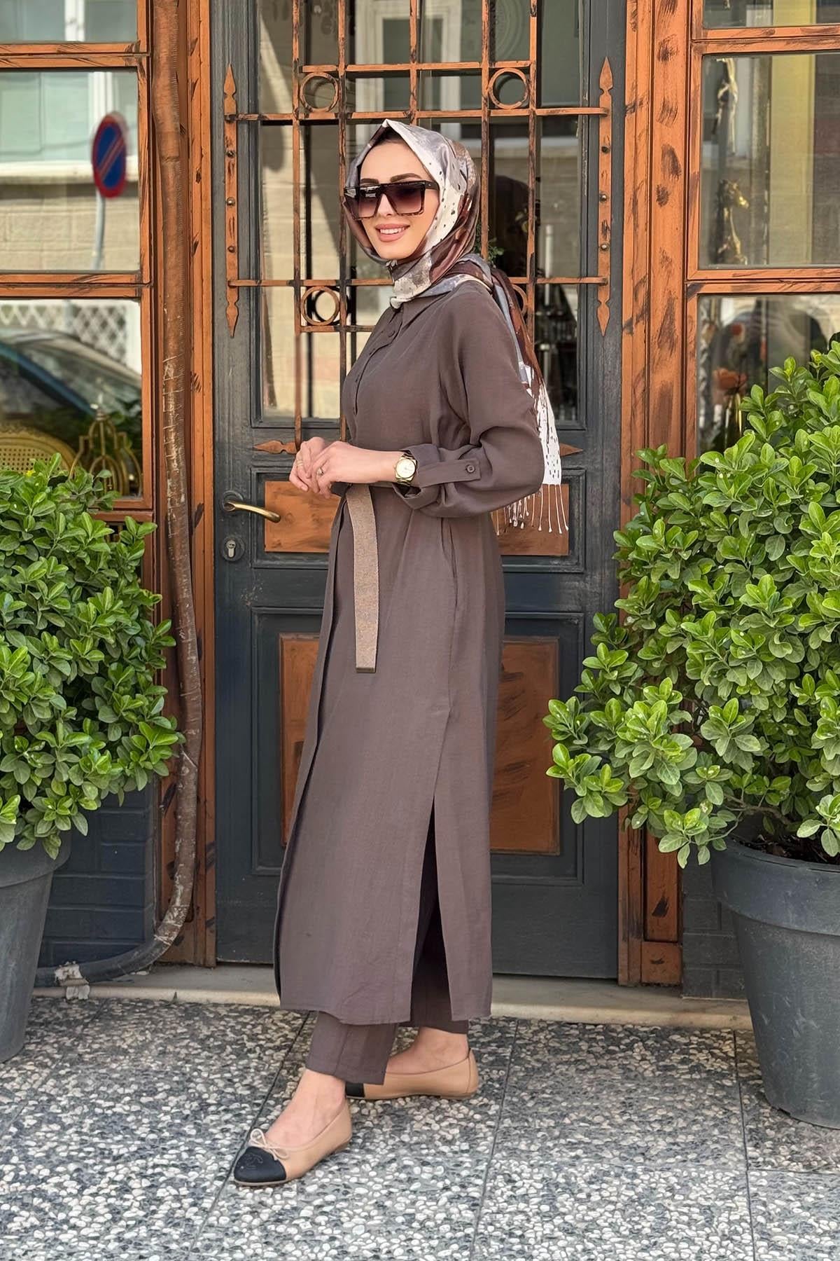 Nurcan Çetin Pantolonlu Takım 25442 Kahve
