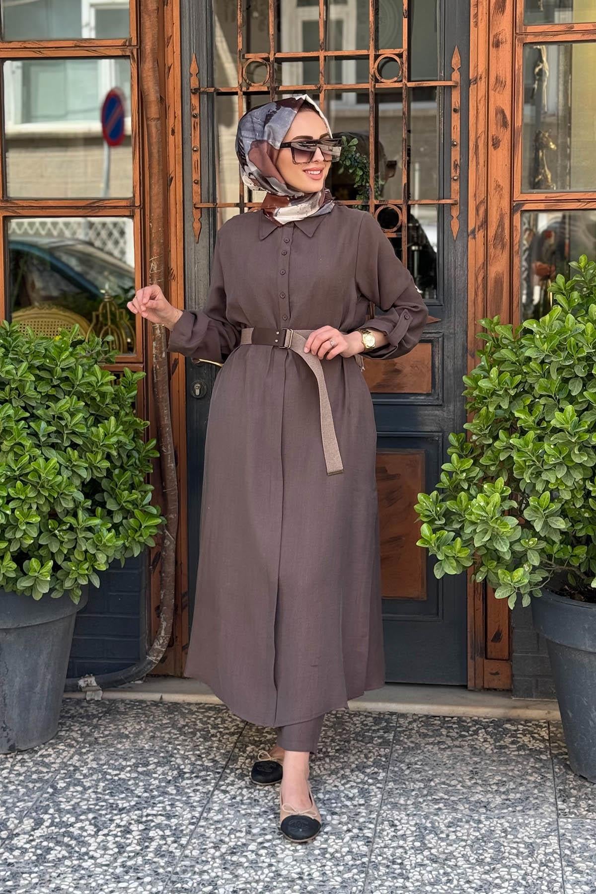 Nurcan Çetin Pantolonlu Takım 25442 Kahve