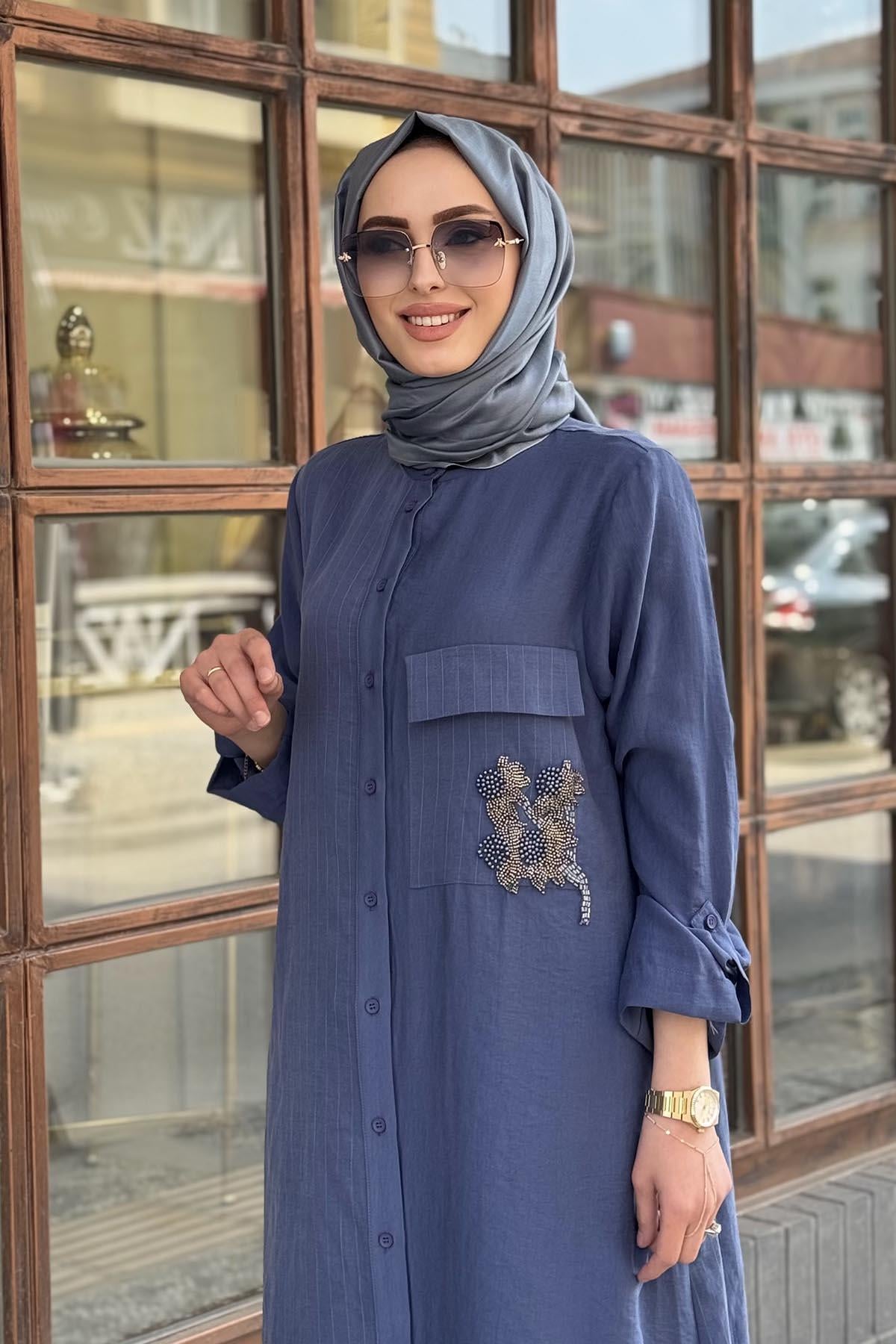 Nurcan Çetin Pantolonlu Takım 25447 İndigo