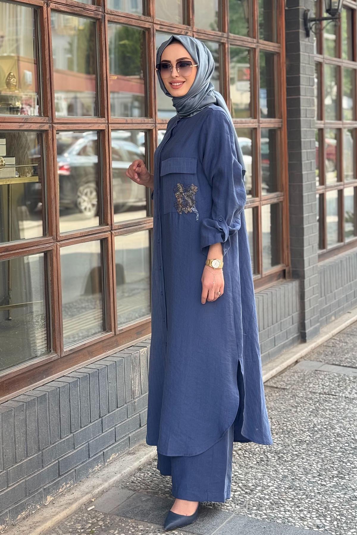 Nurcan Çetin Pantolonlu Takım 25447 İndigo