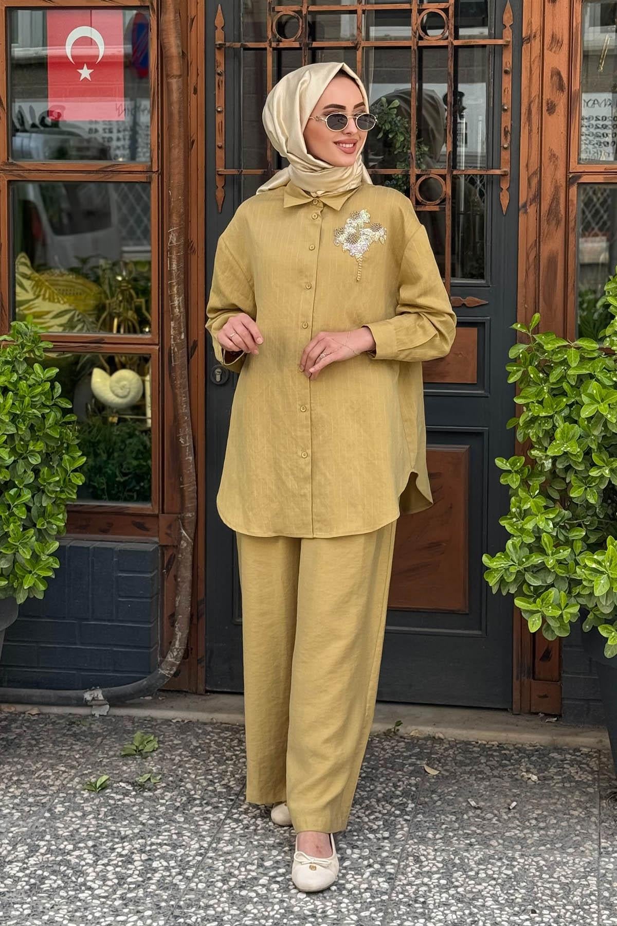 NURCAN ÇETİN Pantolonlu Takım 25448 Asit Sarı