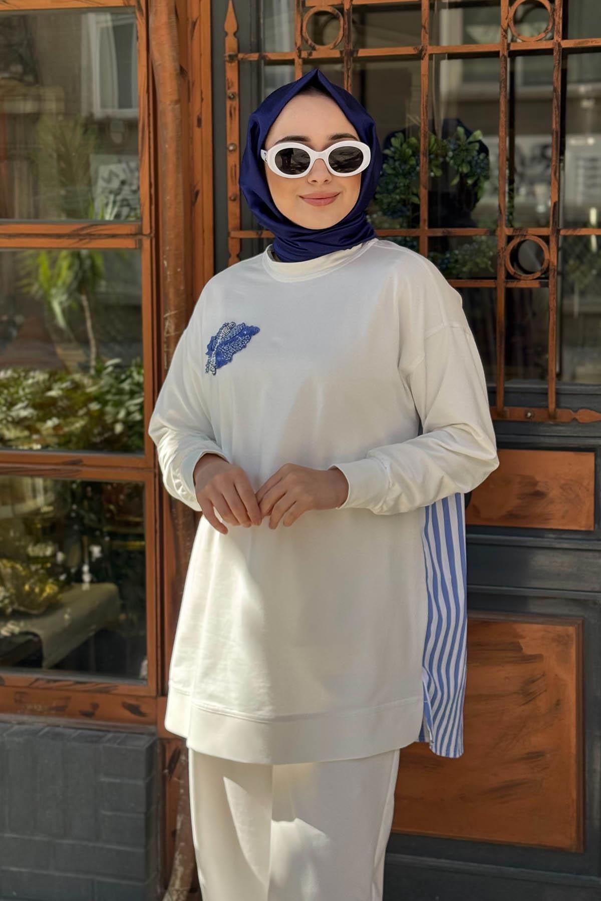 Nurcan Çetin Pantolonlu Takım 25449 Mavi