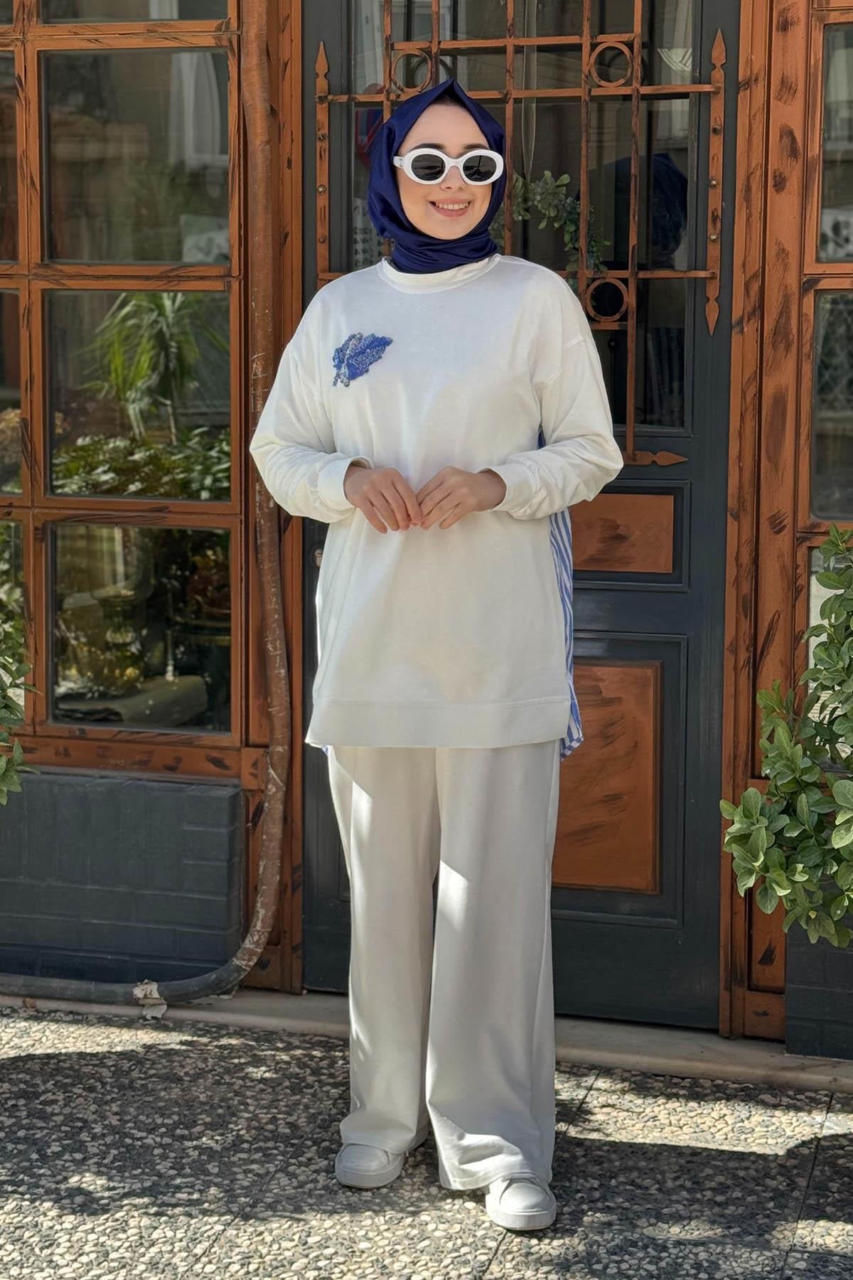 Nurcan Çetin Pantolonlu Takım 25449 Mavi