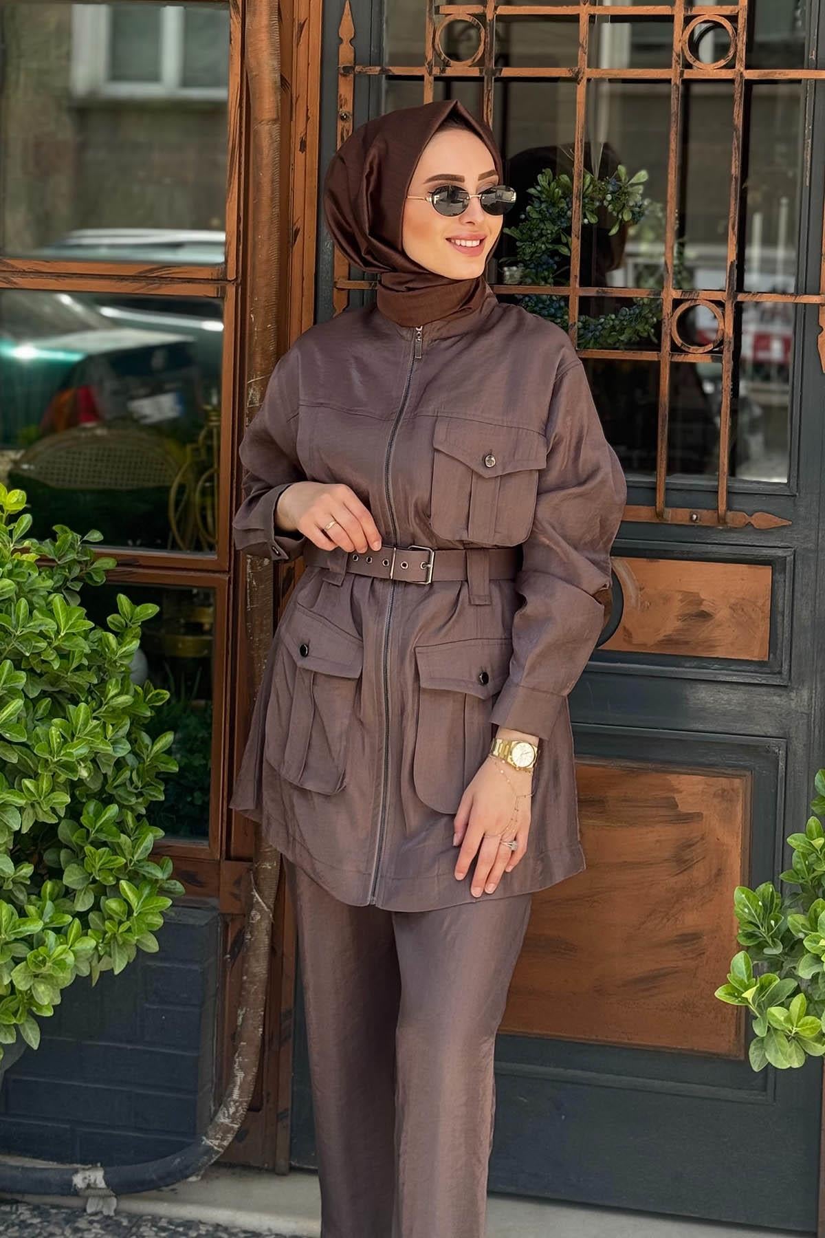 Nurcan Çetin Pantolonlu Takım 25463 Kahve