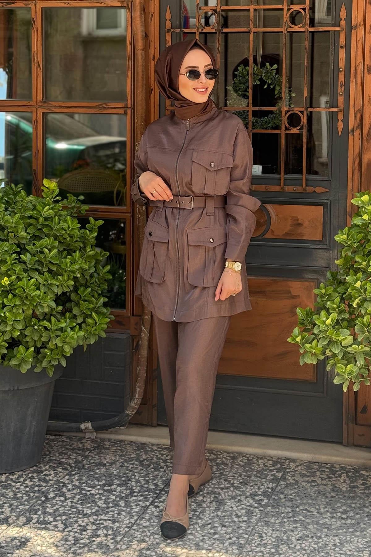 Nurcan Çetin Pantolonlu Takım 25463 Kahve