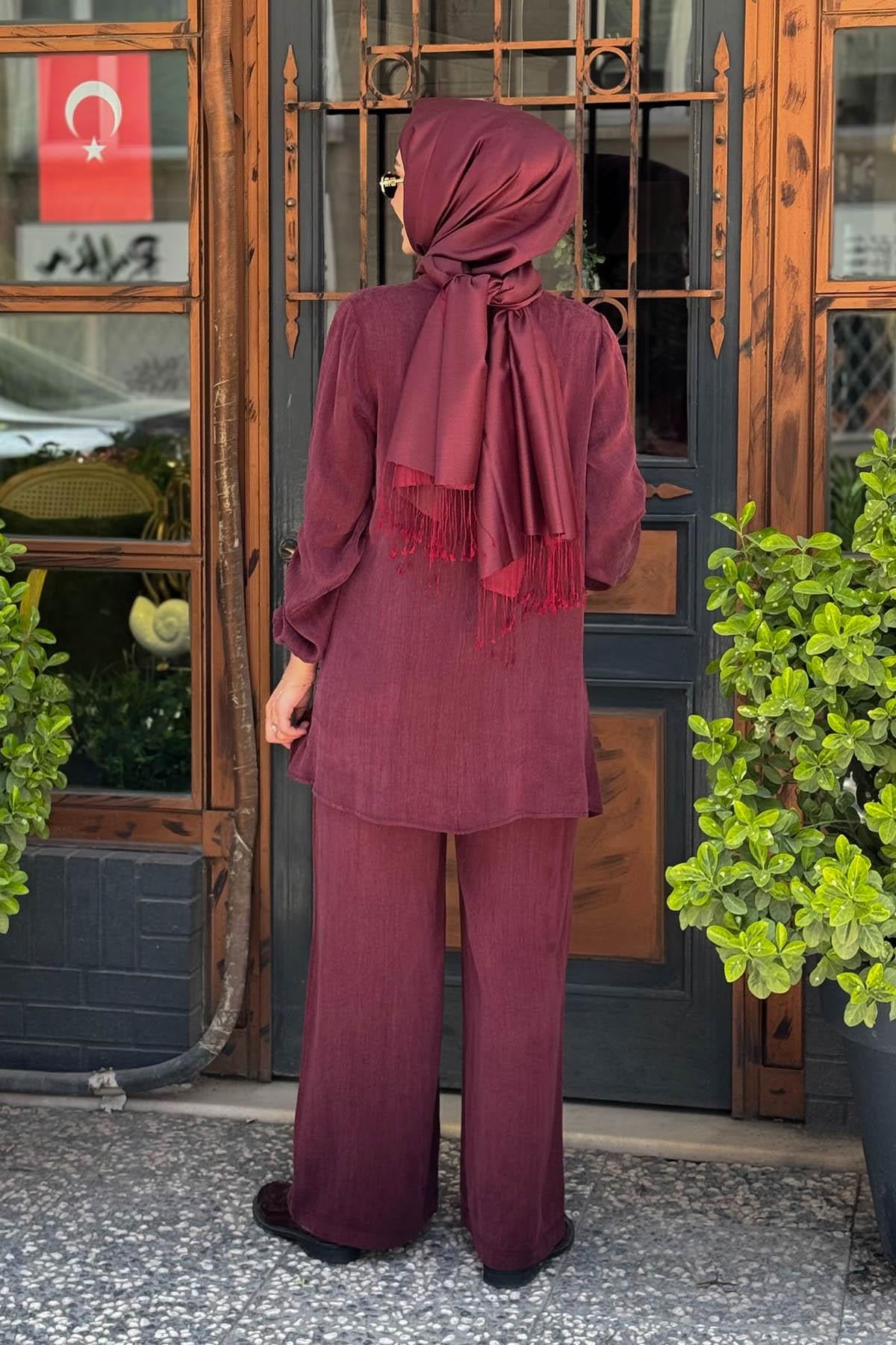 Nurcan Çetin Pantolonlu Takım 25465 Bordo