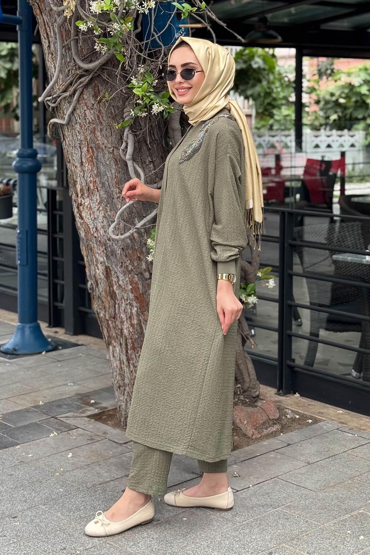 Nurcan Çetin Pantolonlu Takım 25602 Haki