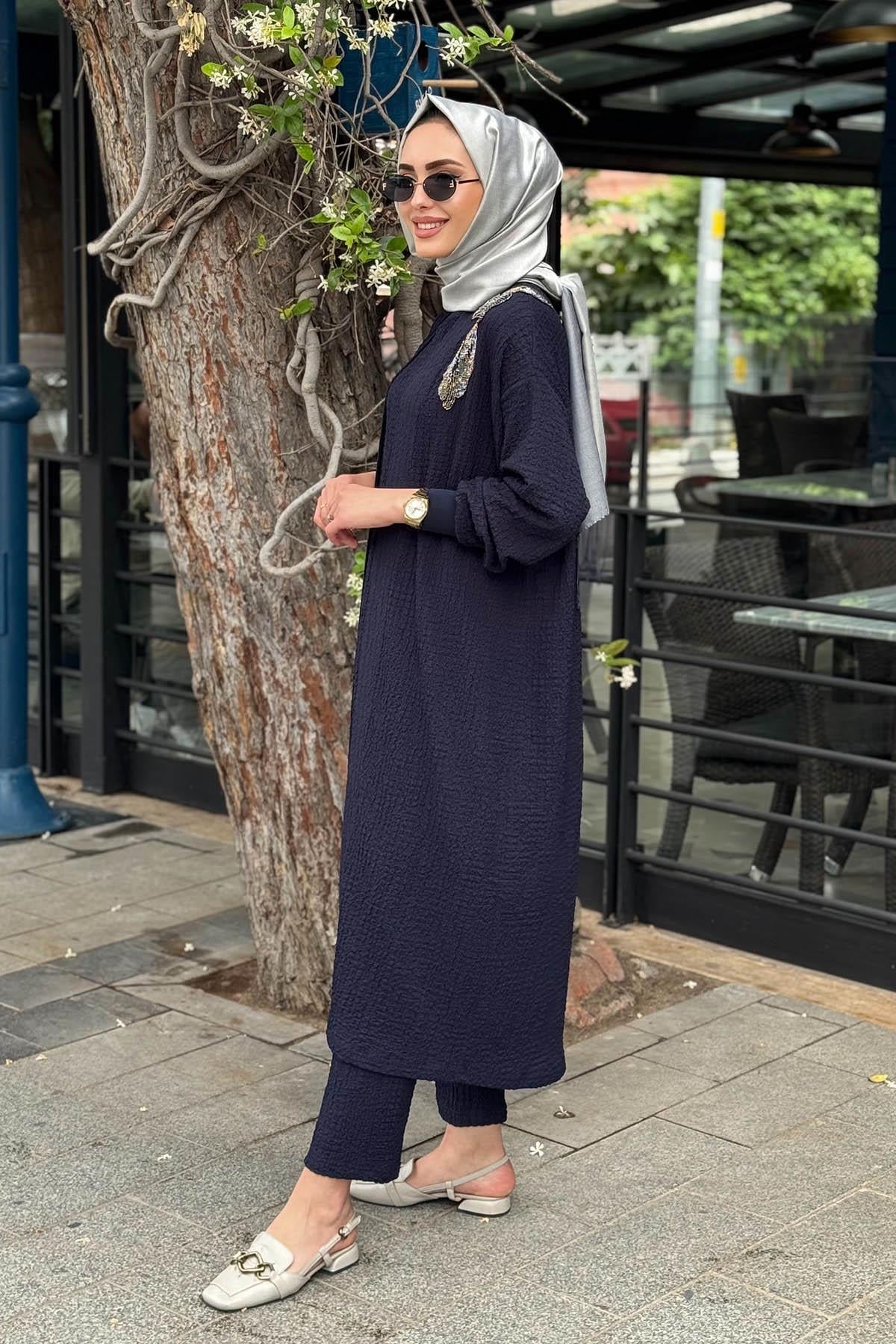 Nurcan Çetin Pantolonlu Takım 25602 Lacivert