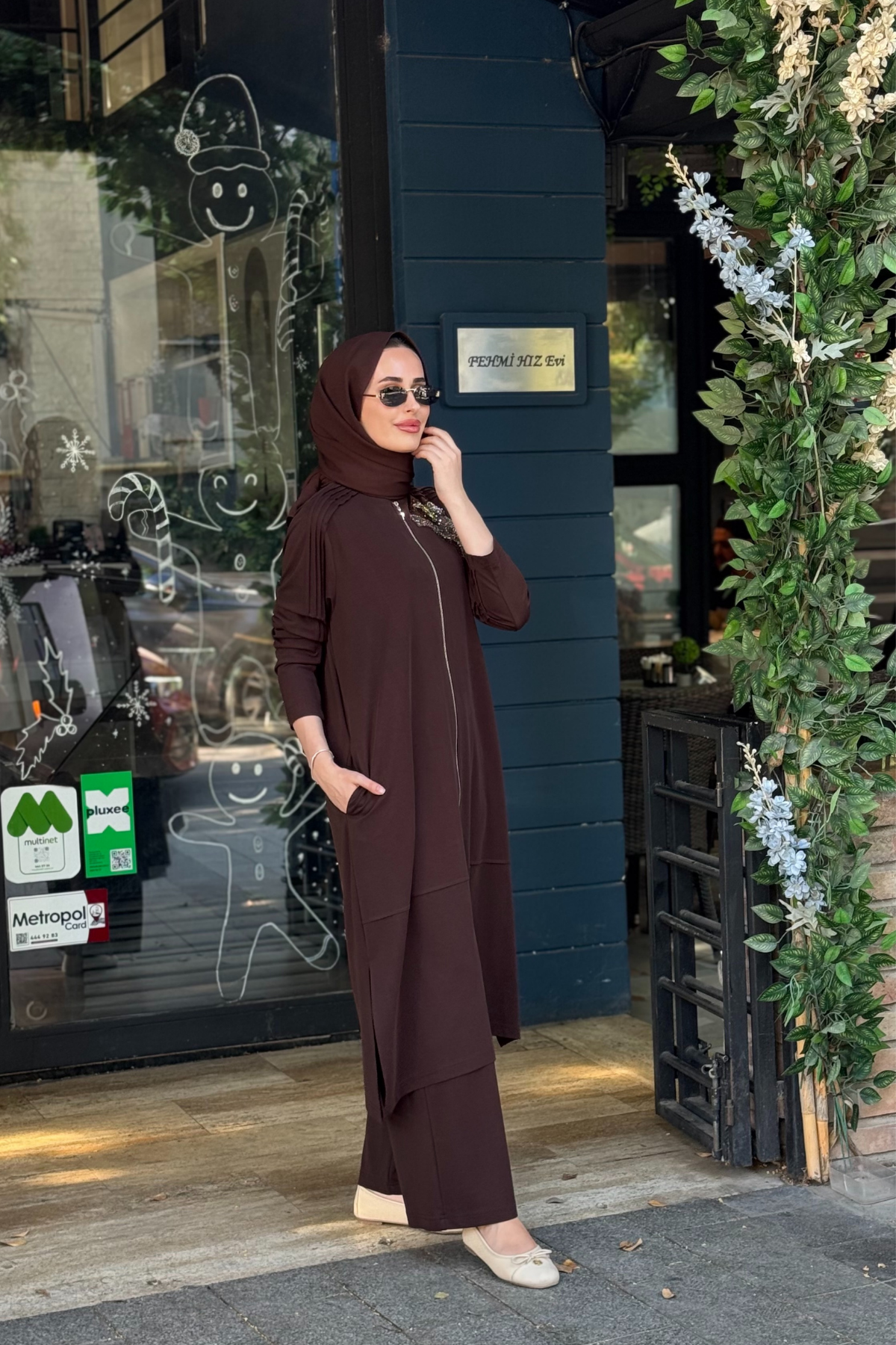 Nurcan Çetin Pantolonlu Takım 26448 Kahve