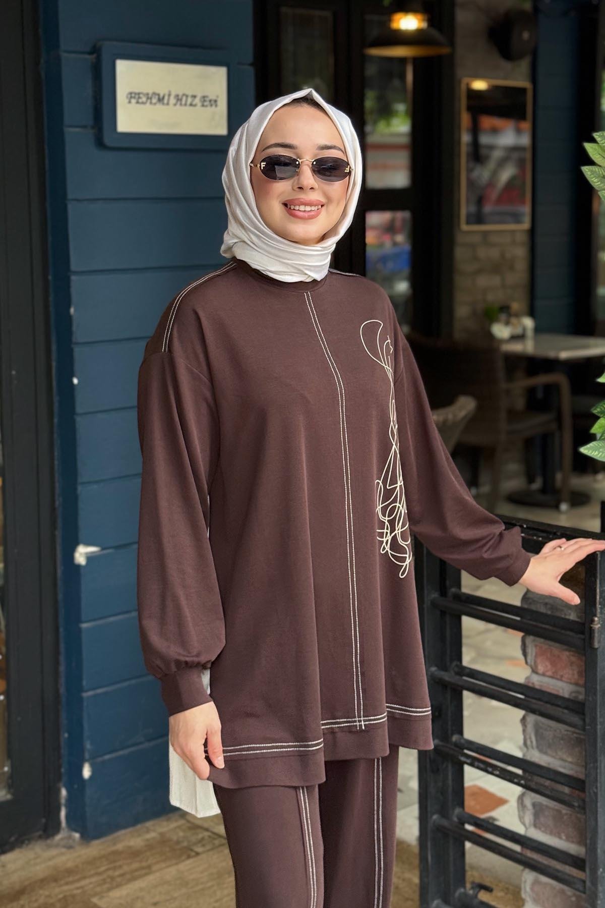 Nurcan Çetin Pantolonlu Takım 26470 Kahve