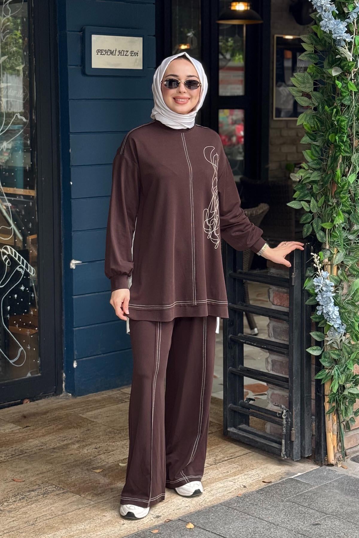 Nurcan Çetin Pantolonlu Takım 26470 Kahve