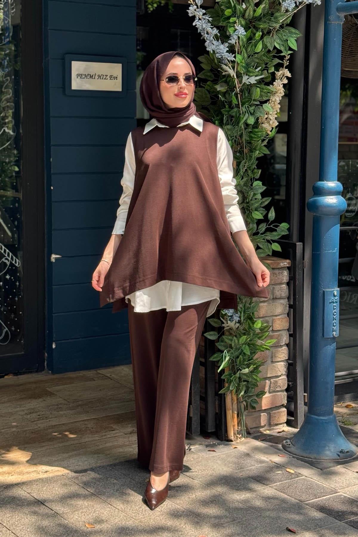 Nurcan Çetin Pantolonlu Takım 26604 Kahve