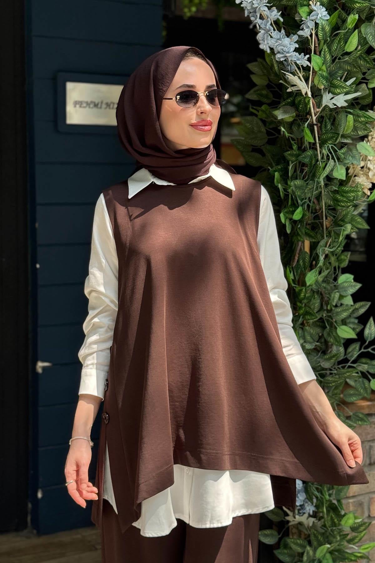 Nurcan Çetin Pantolonlu Takım 26604 Kahve