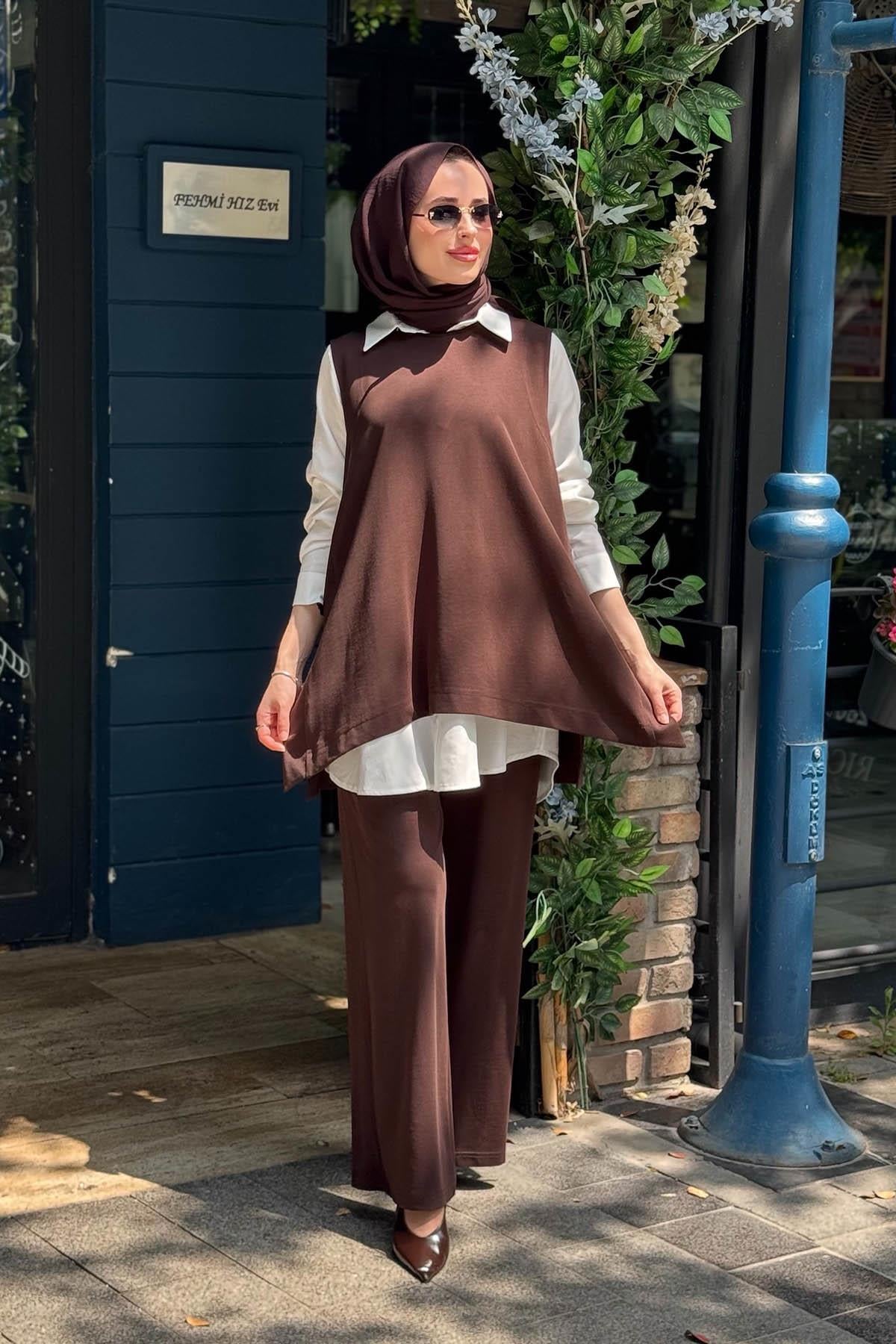 Nurcan Çetin Pantolonlu Takım 26604 Kahve