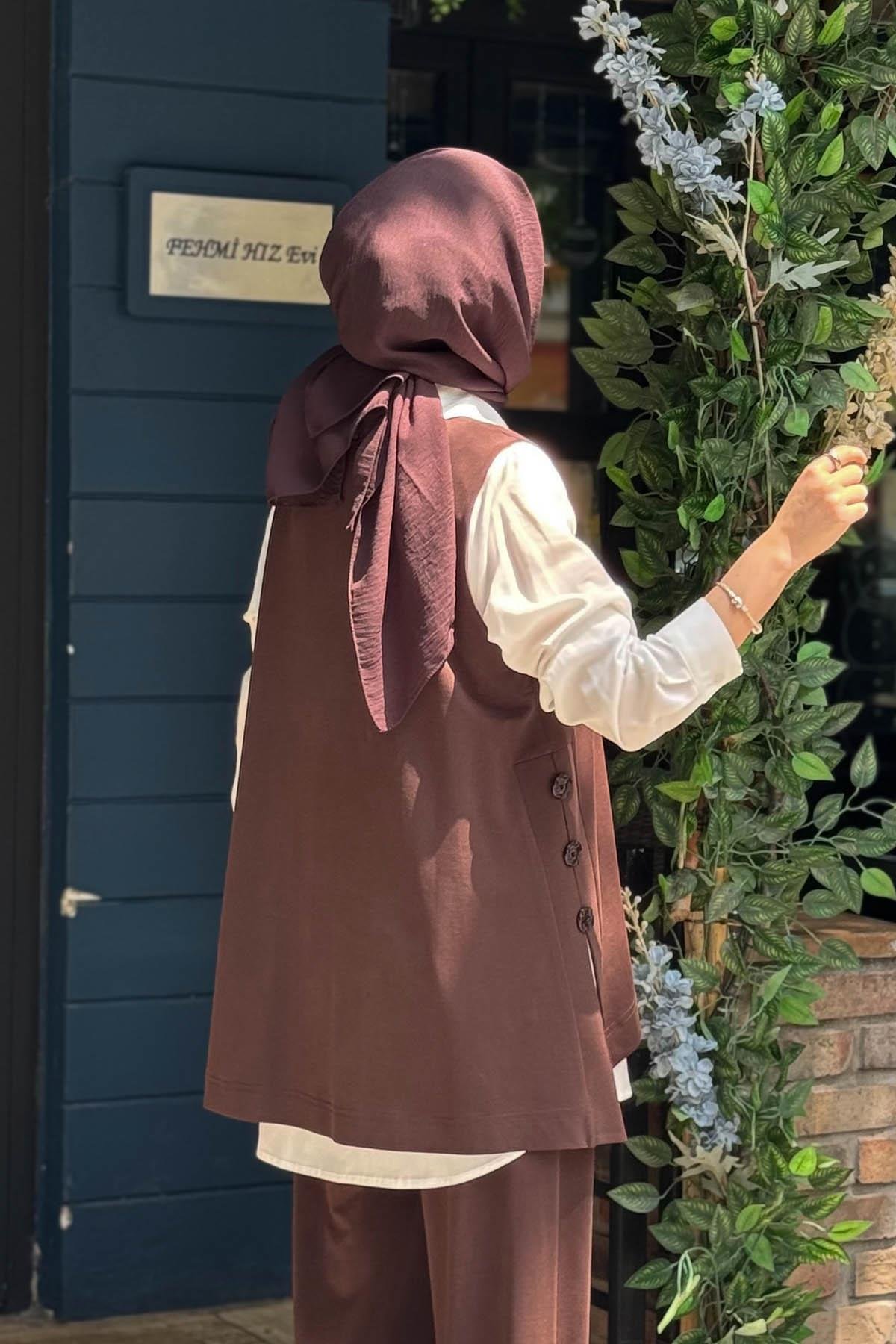 Nurcan Çetin Pantolonlu Takım 26604 Kahve