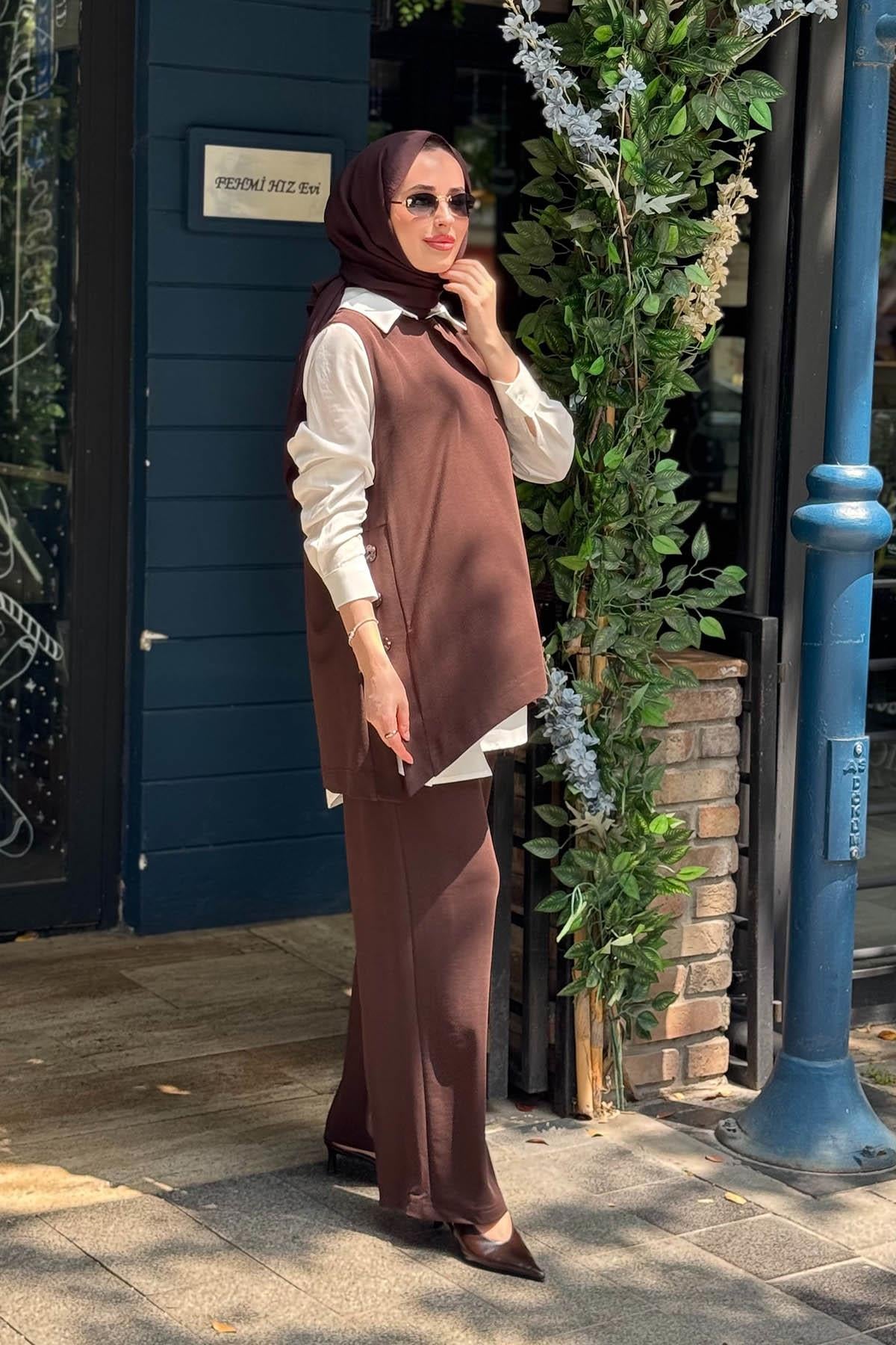 Nurcan Çetin Pantolonlu Takım 26604 Kahve
