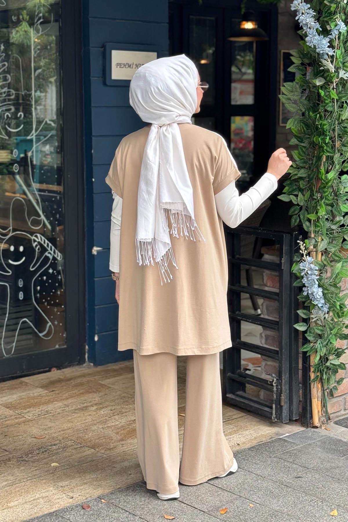 Nurcan Çetin Pantolonlu Takım 26614 Krem