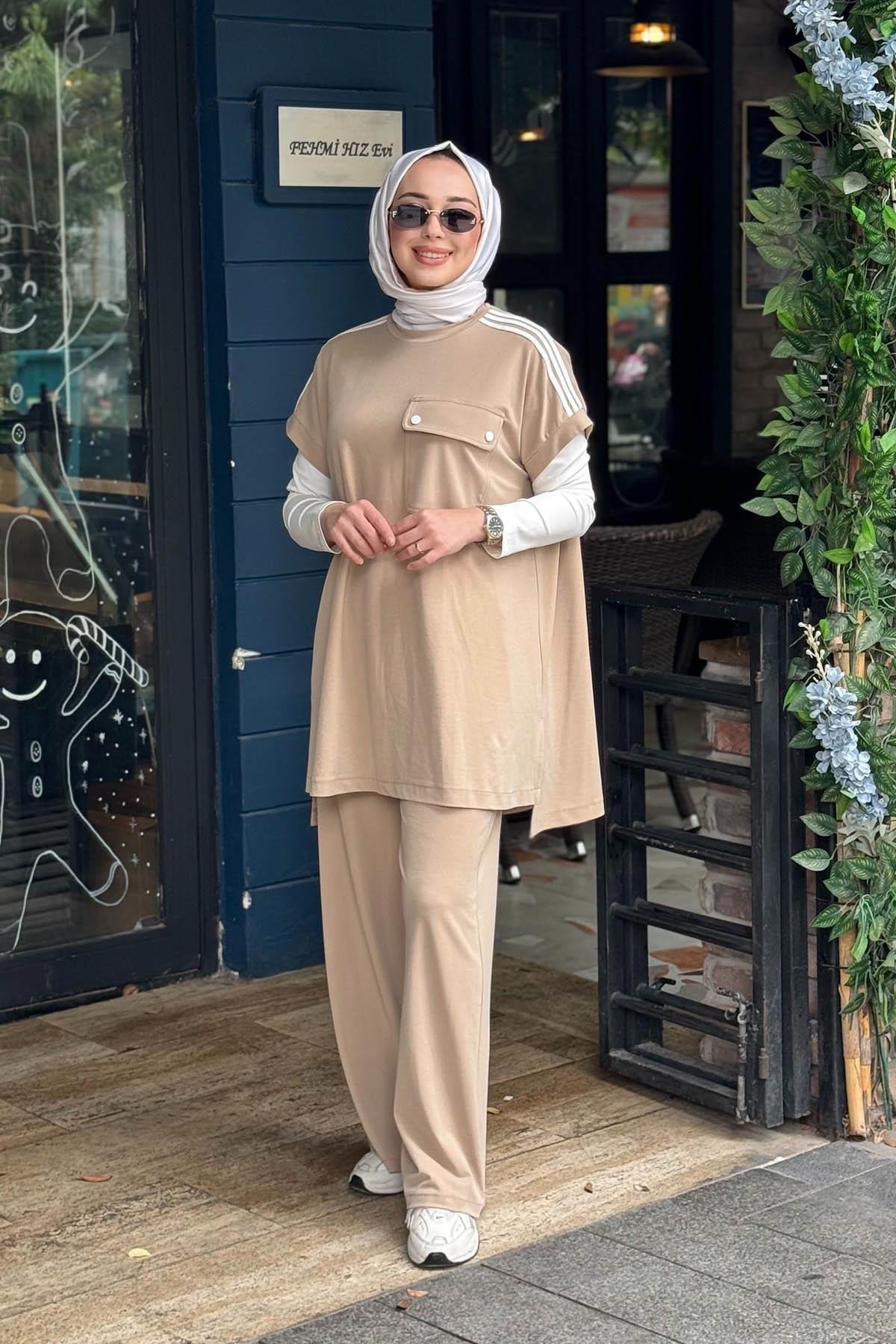 Nurcan Çetin Pantolonlu Takım 26614 Krem