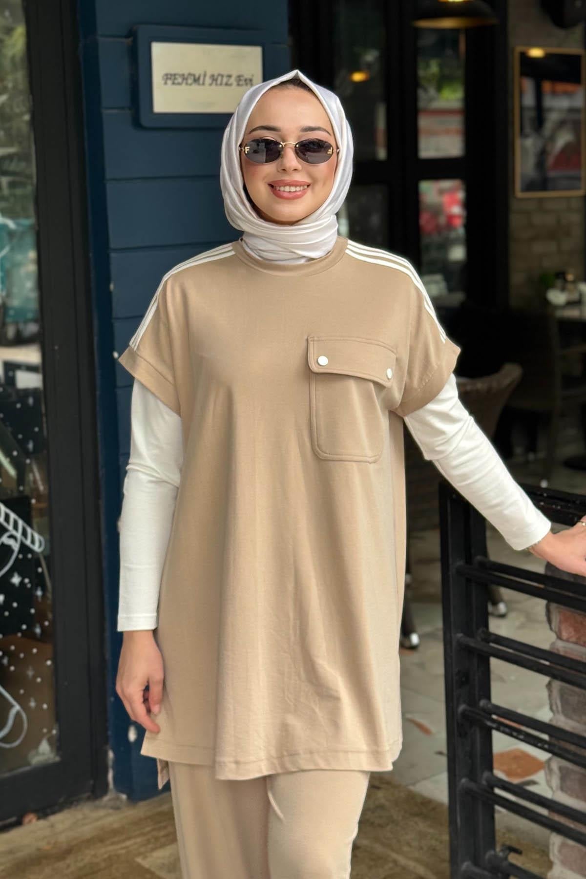 Nurcan Çetin Pantolonlu Takım 26614 Krem