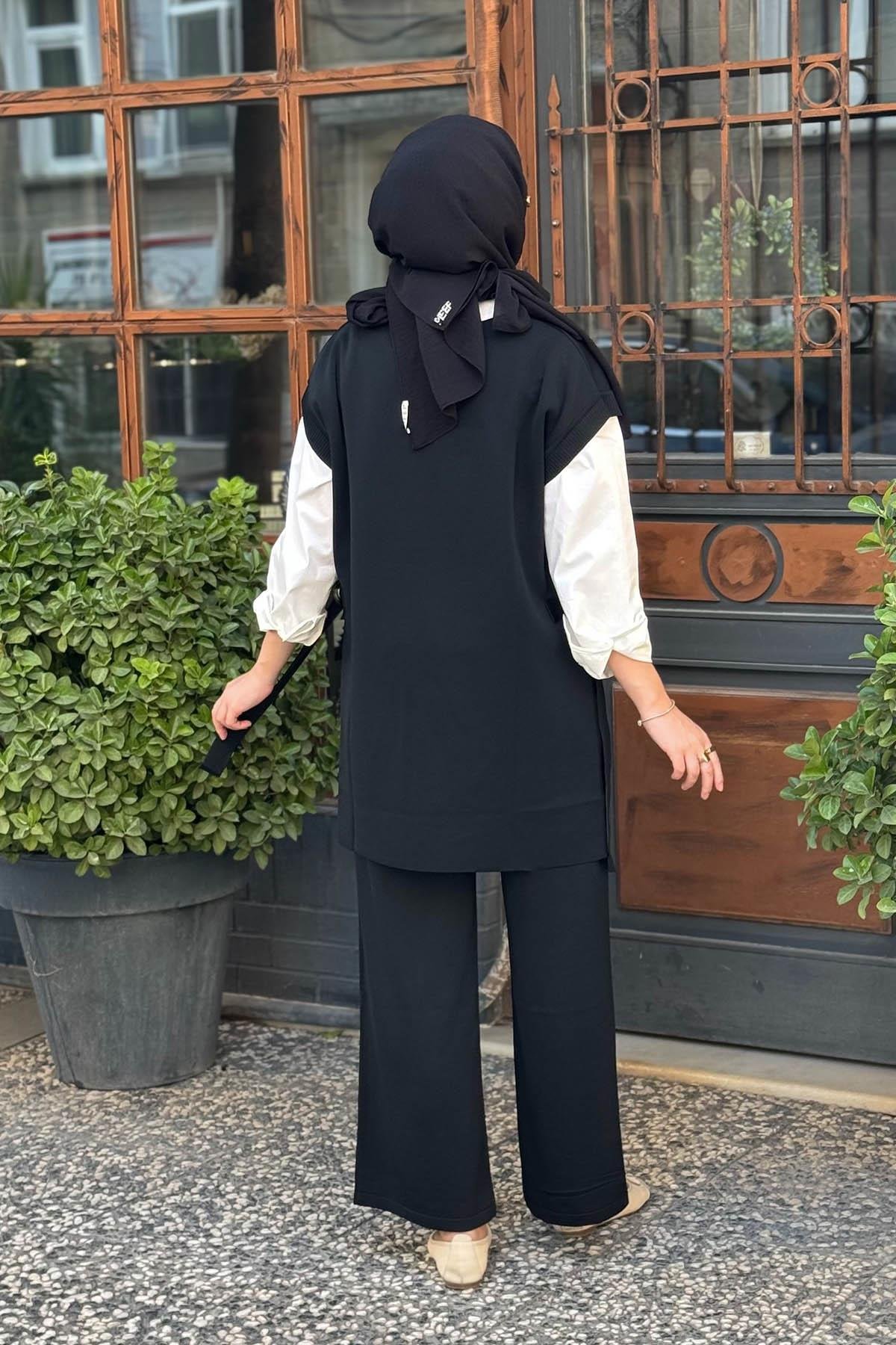 Nurcan Çetin Pantolonlu Triko Takım NR142 Siyah