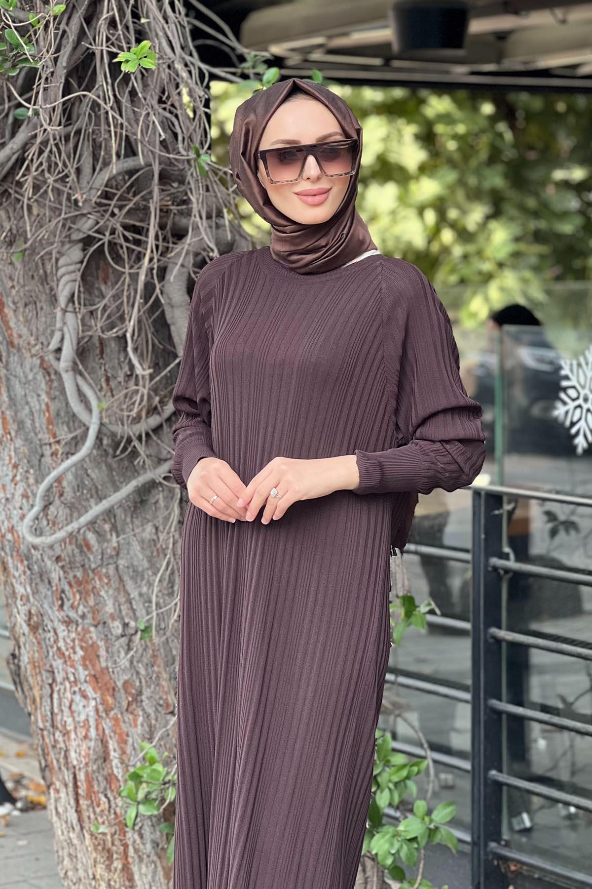 Nurcan Çetin Triko Elbise NO26 Kahve