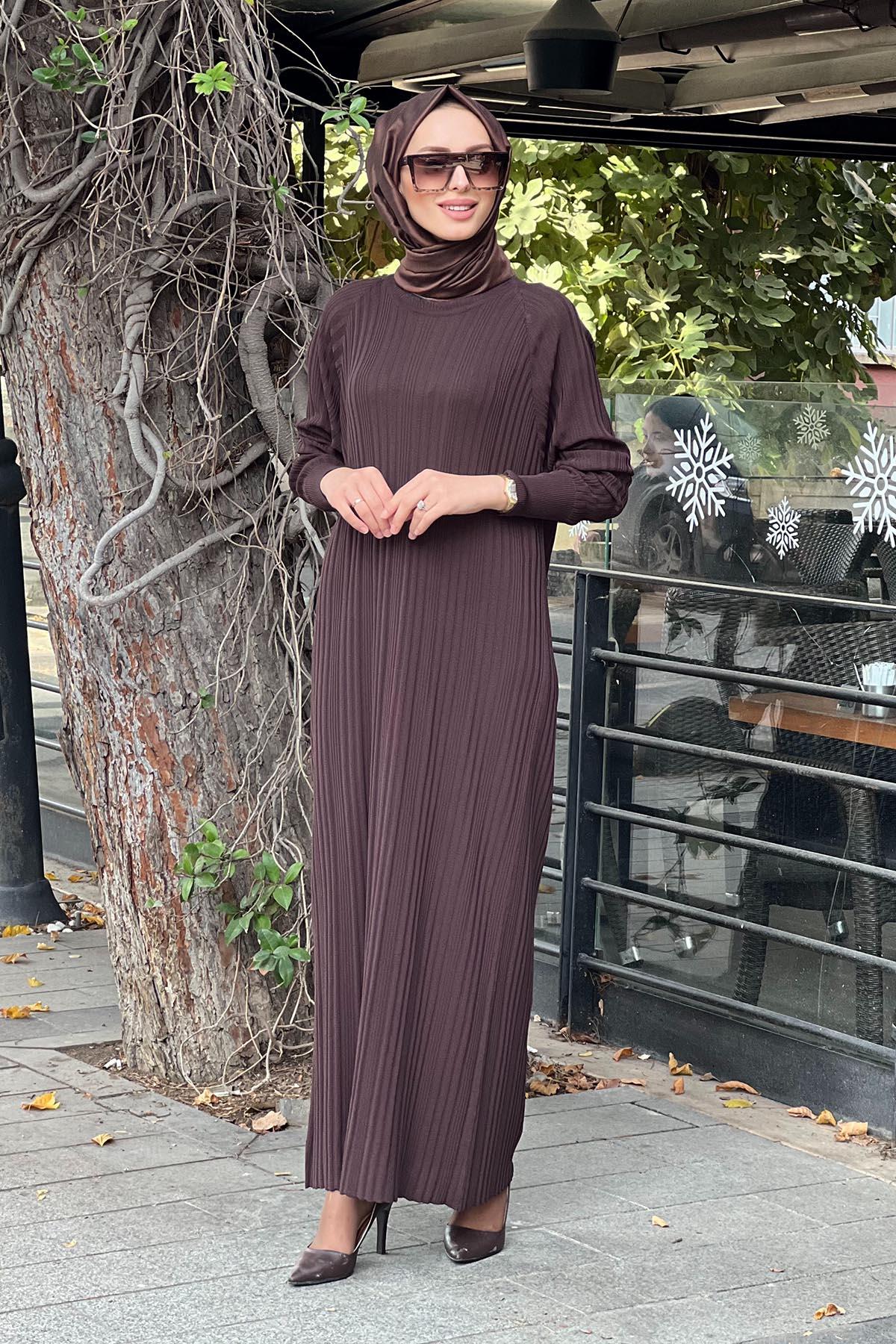 Nurcan Çetin Triko Elbise NO26 Kahve