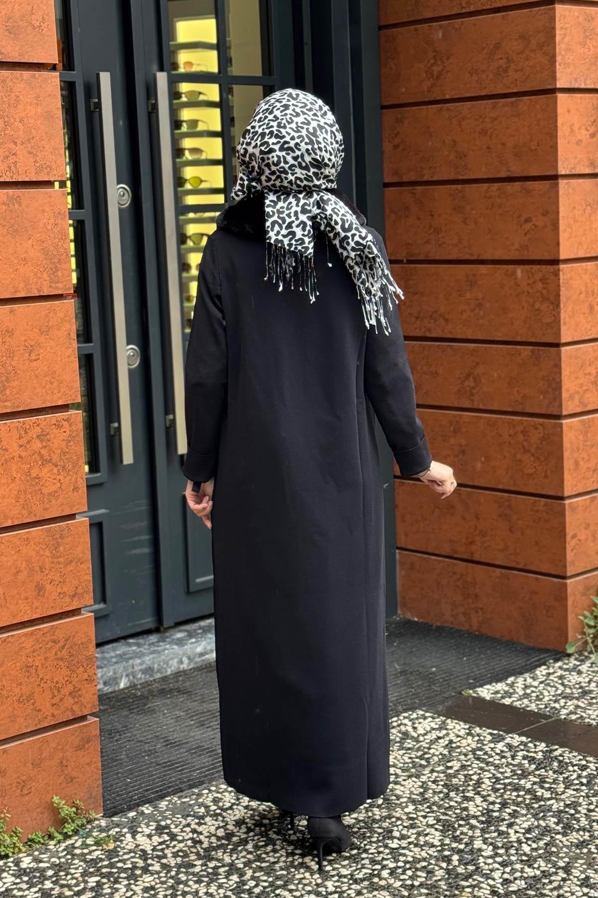 Nurcan Çetin Yakası Kürk Detaylı Hırka NR117 Siyah