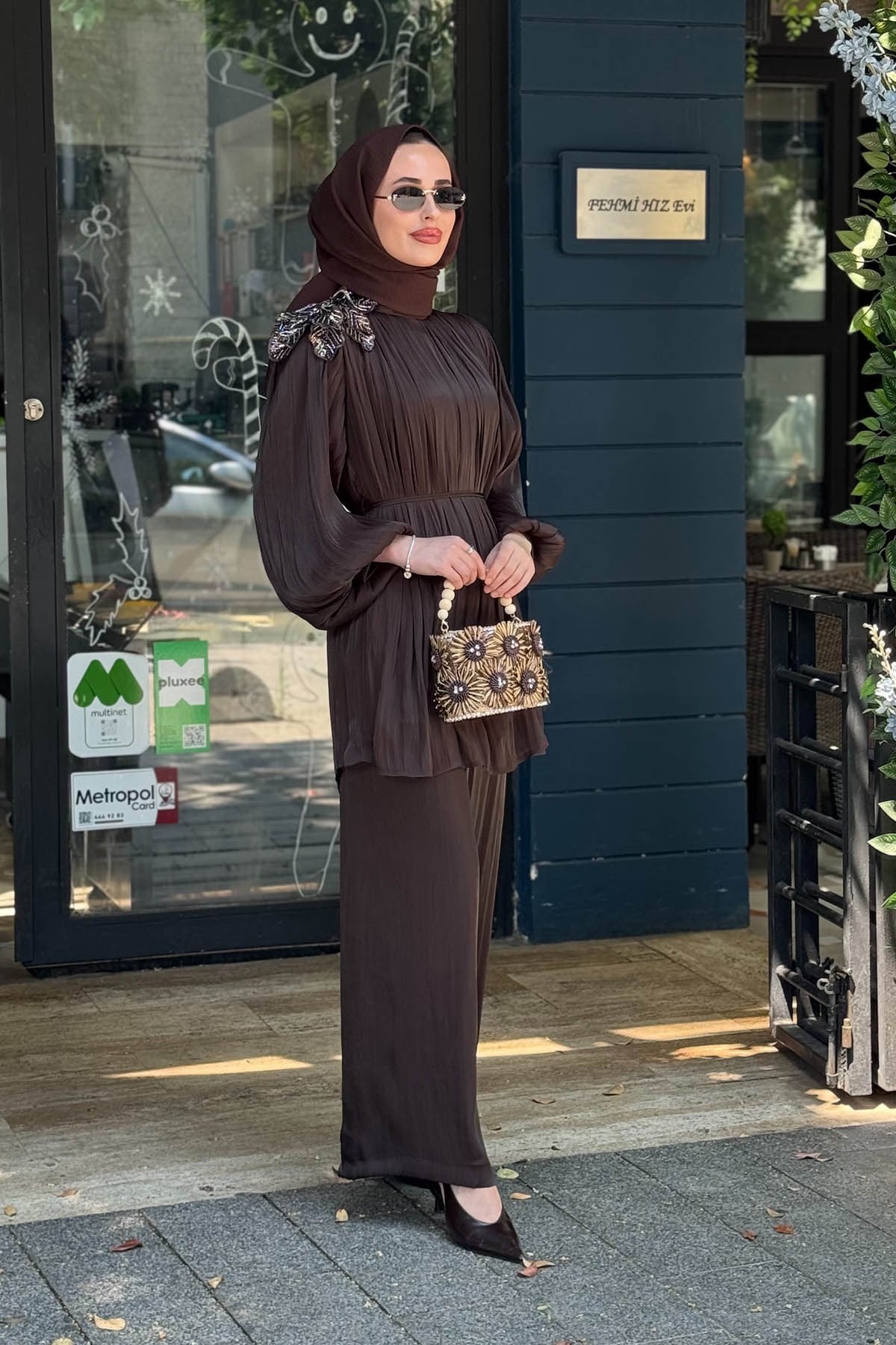 PEÇEM Studio Pantolonlu Takım 153-1002 Kahve
