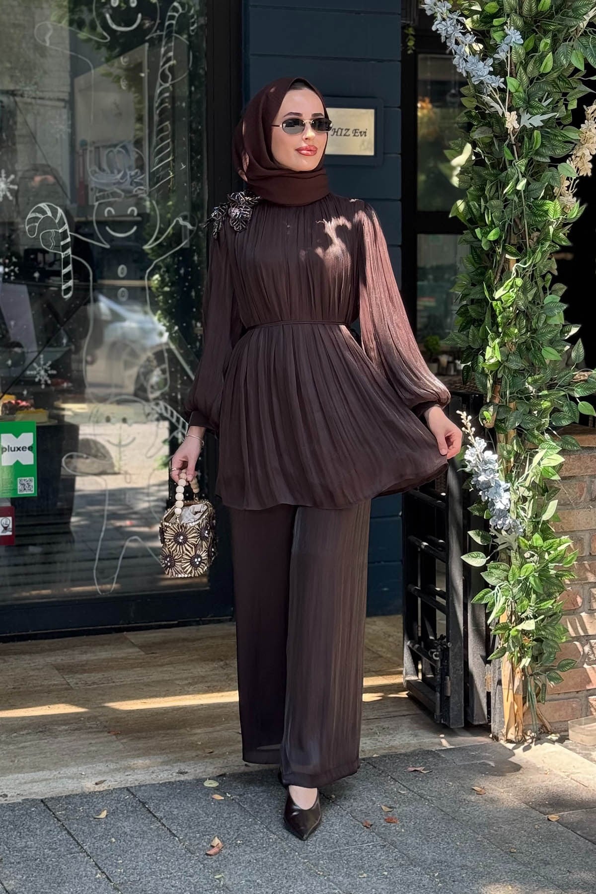 PEÇEM Studio Pantolonlu Takım 153-1002 Kahve
