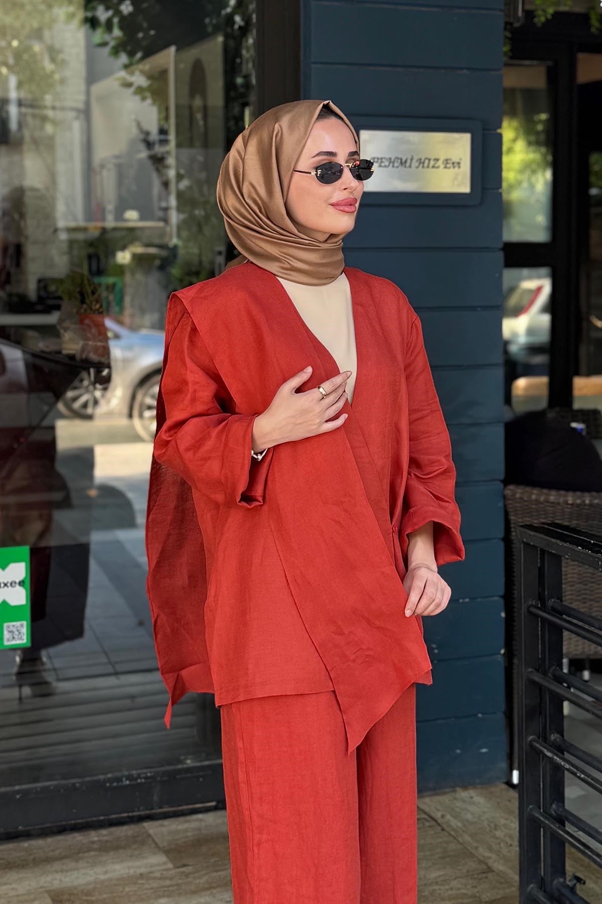 QOOQ Elix Linen Kimono 26SS619 Kiremit