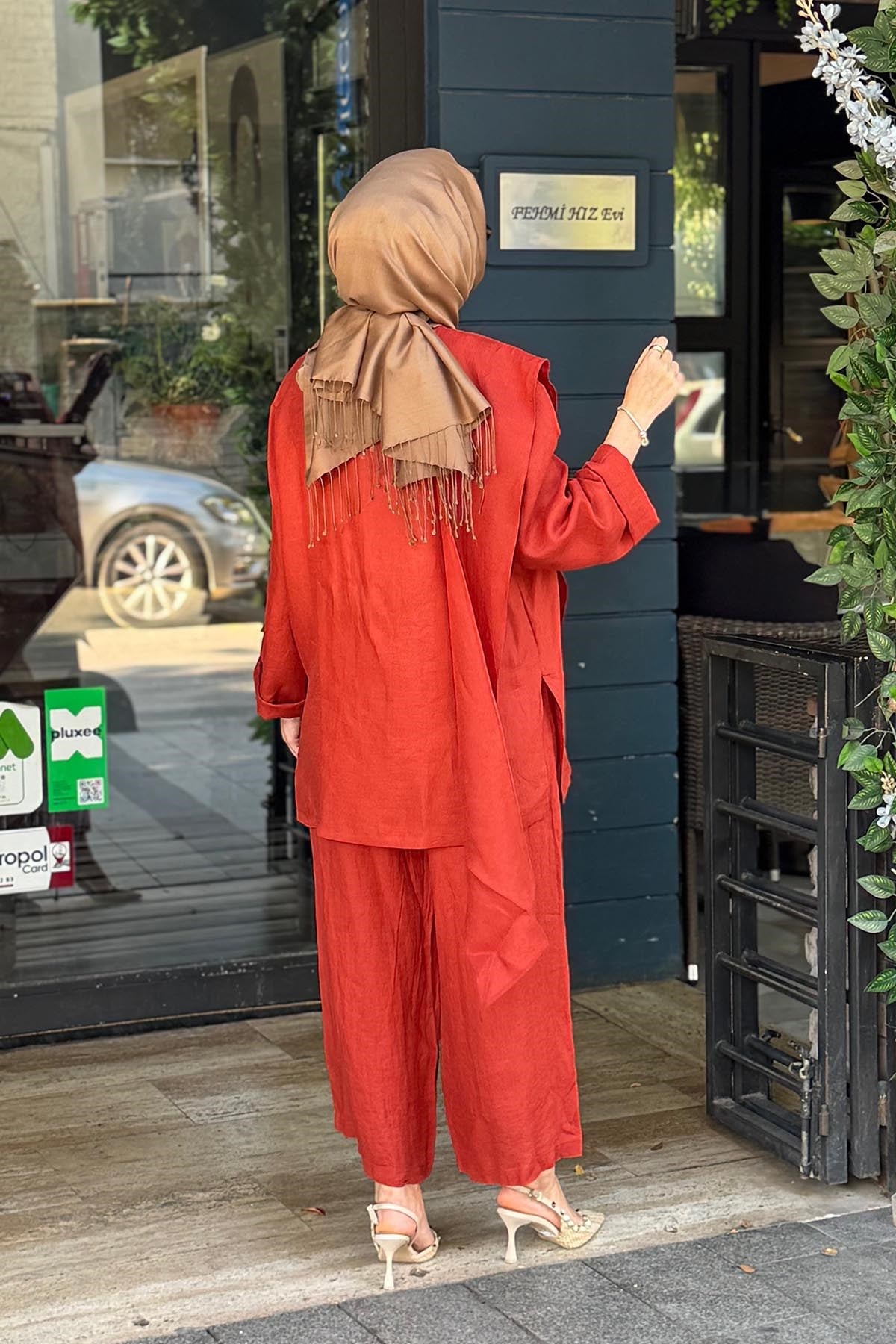 QOOQ Elix Linen Kimono 26SS619 Kiremit
