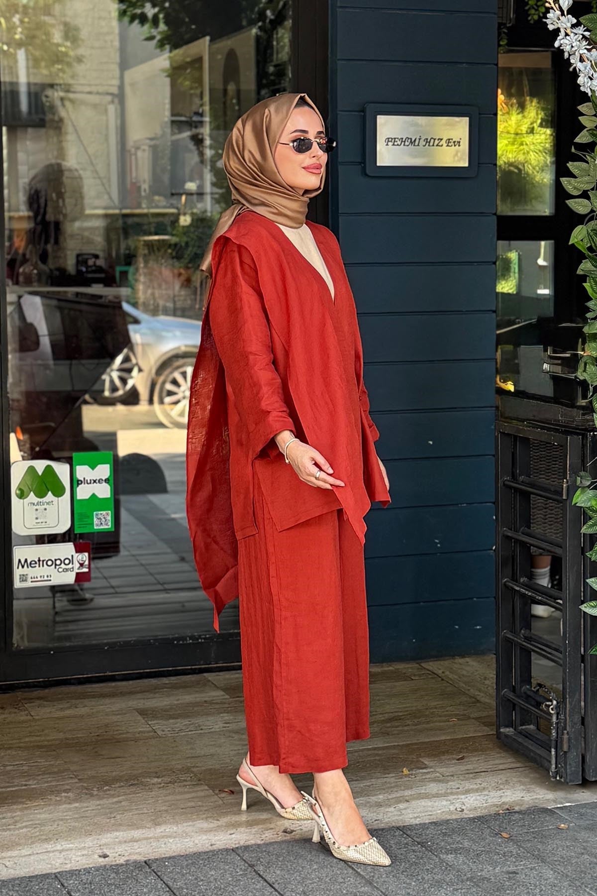 QOOQ Elix Linen Kimono 26SS619 Kiremit