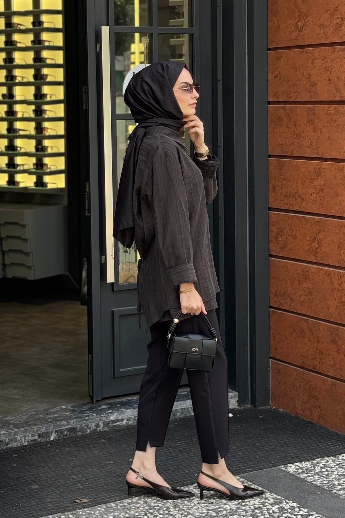 QOOQ Gömlek 27FW202 Kahve Çizgili