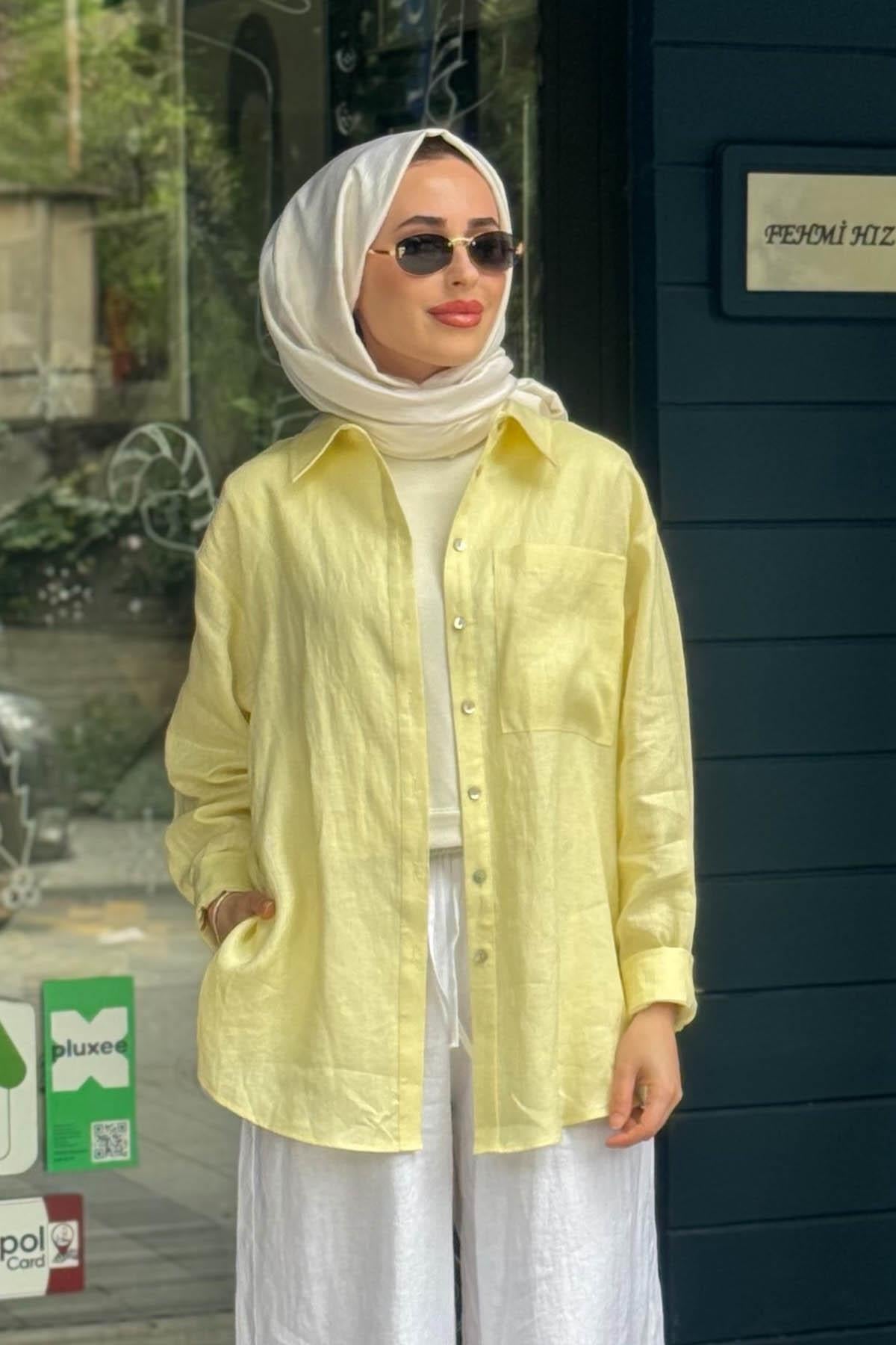 QOOQ Lidya Gömlek 26SS228 Limon Sarısı