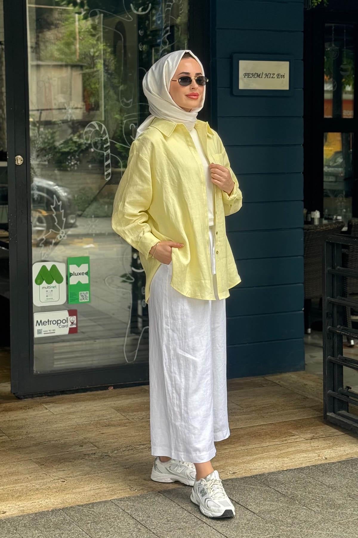 QOOQ Lidya Gömlek 26SS228 Limon Sarısı