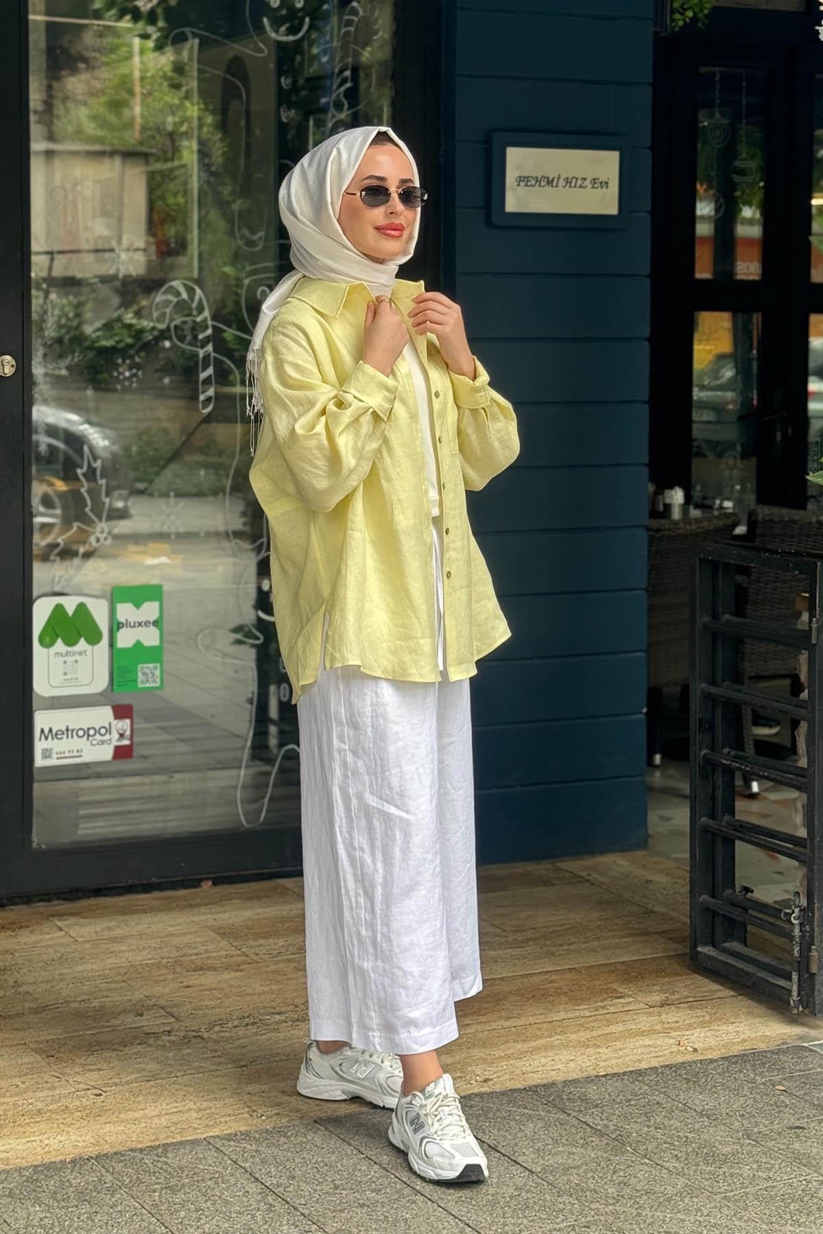 QOOQ Lidya Gömlek 26SS228 Limon Sarısı
