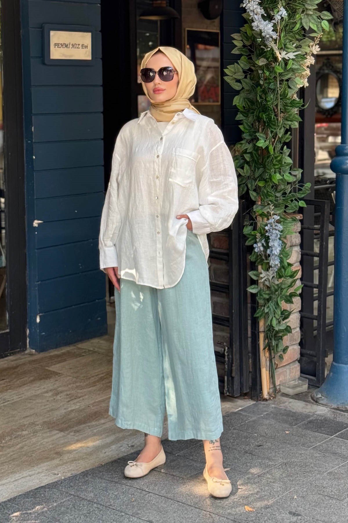 QOOQ Lisa Keten Gömlek 26SS241 Beyaz
