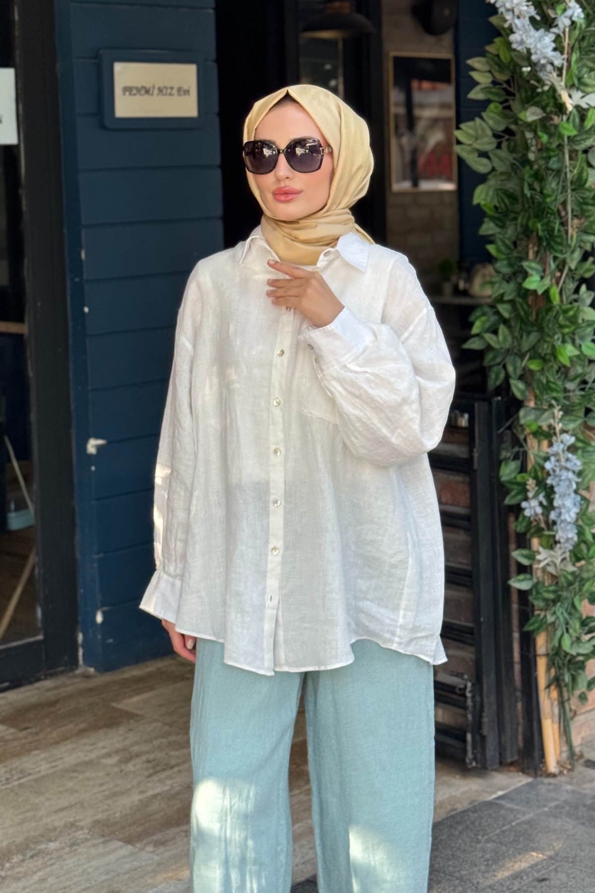 QOOQ Lisa Keten Gömlek 26SS241 Beyaz
