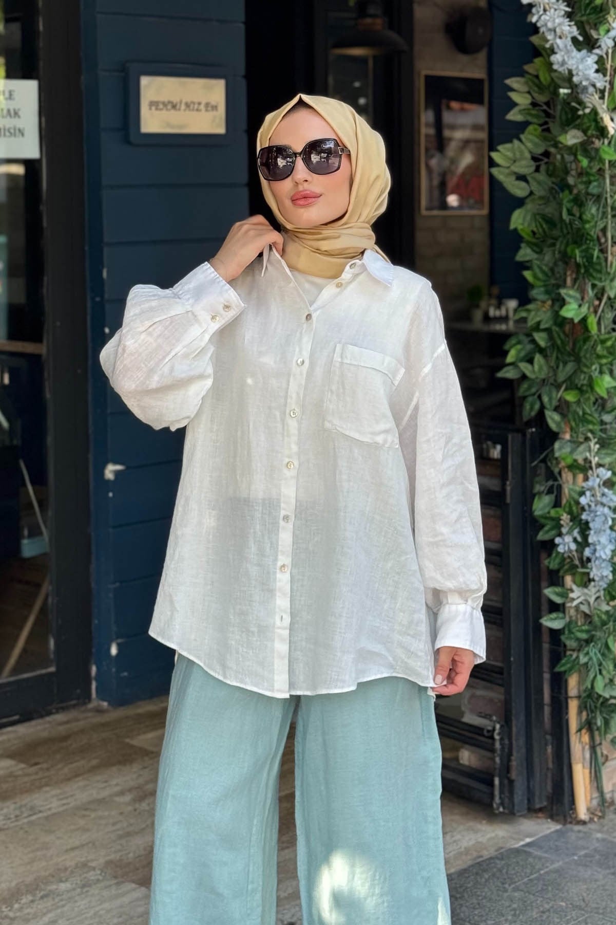 QOOQ Lisa Keten Gömlek 26SS241 Beyaz