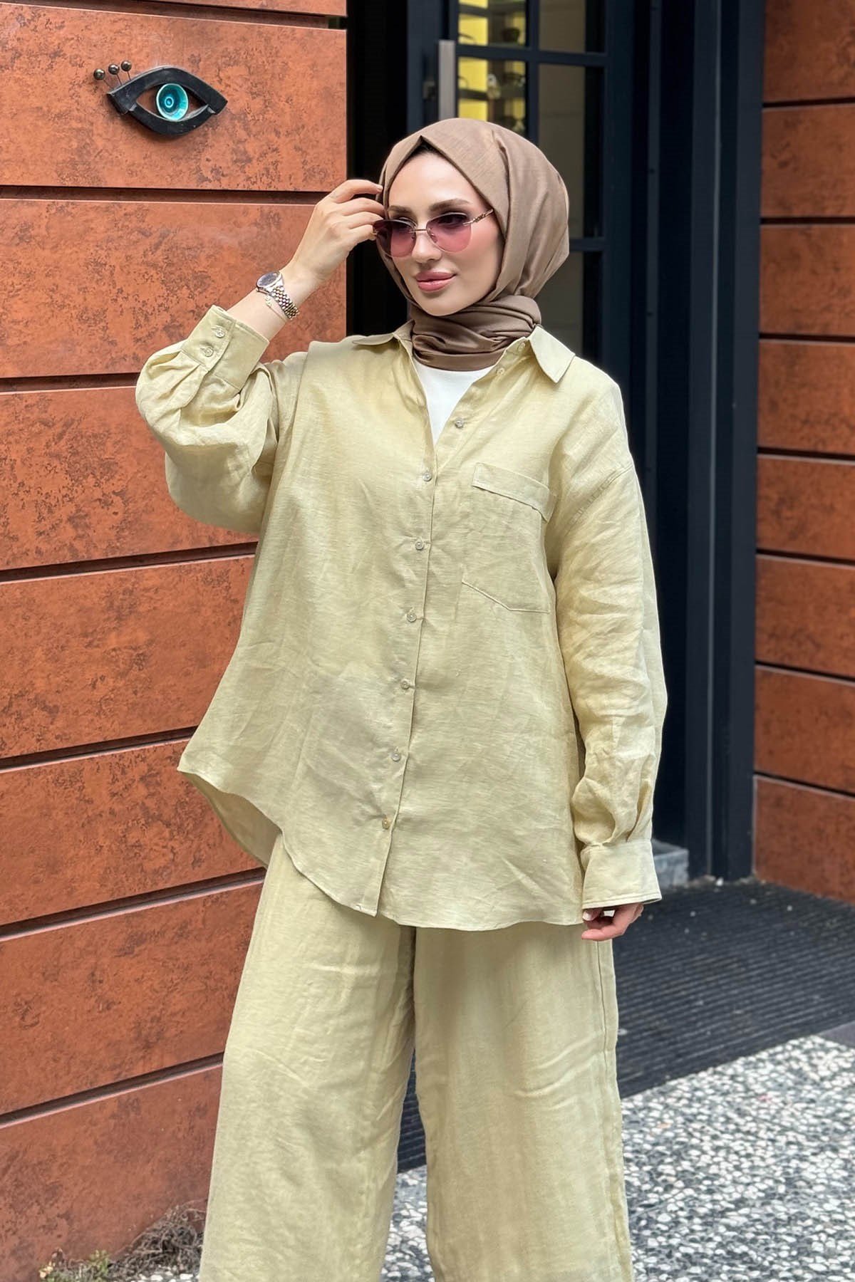 QOOQ Lisa Keten Gömlek 26SS241 Limon