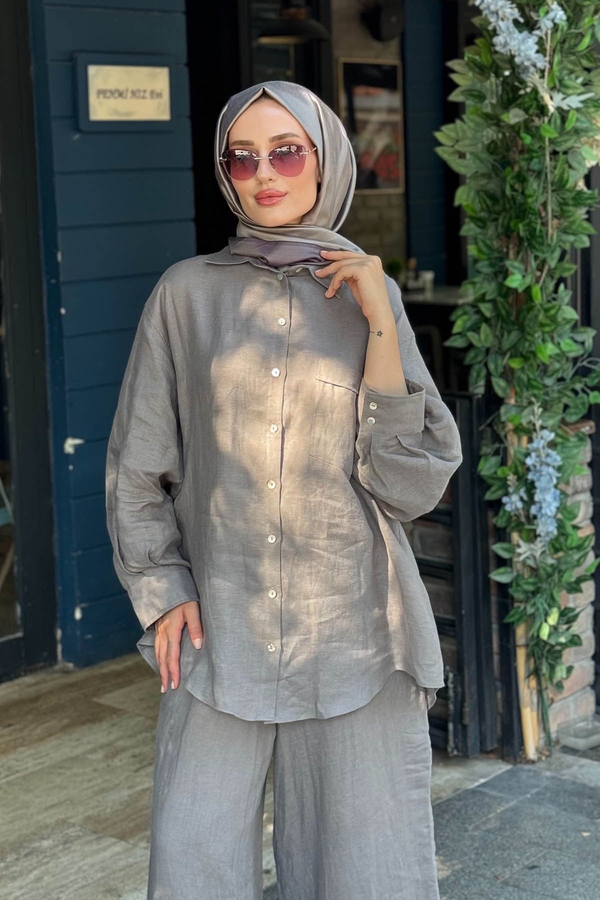QOOQ Lisa Keten Gömlek 26SS241 Vizon