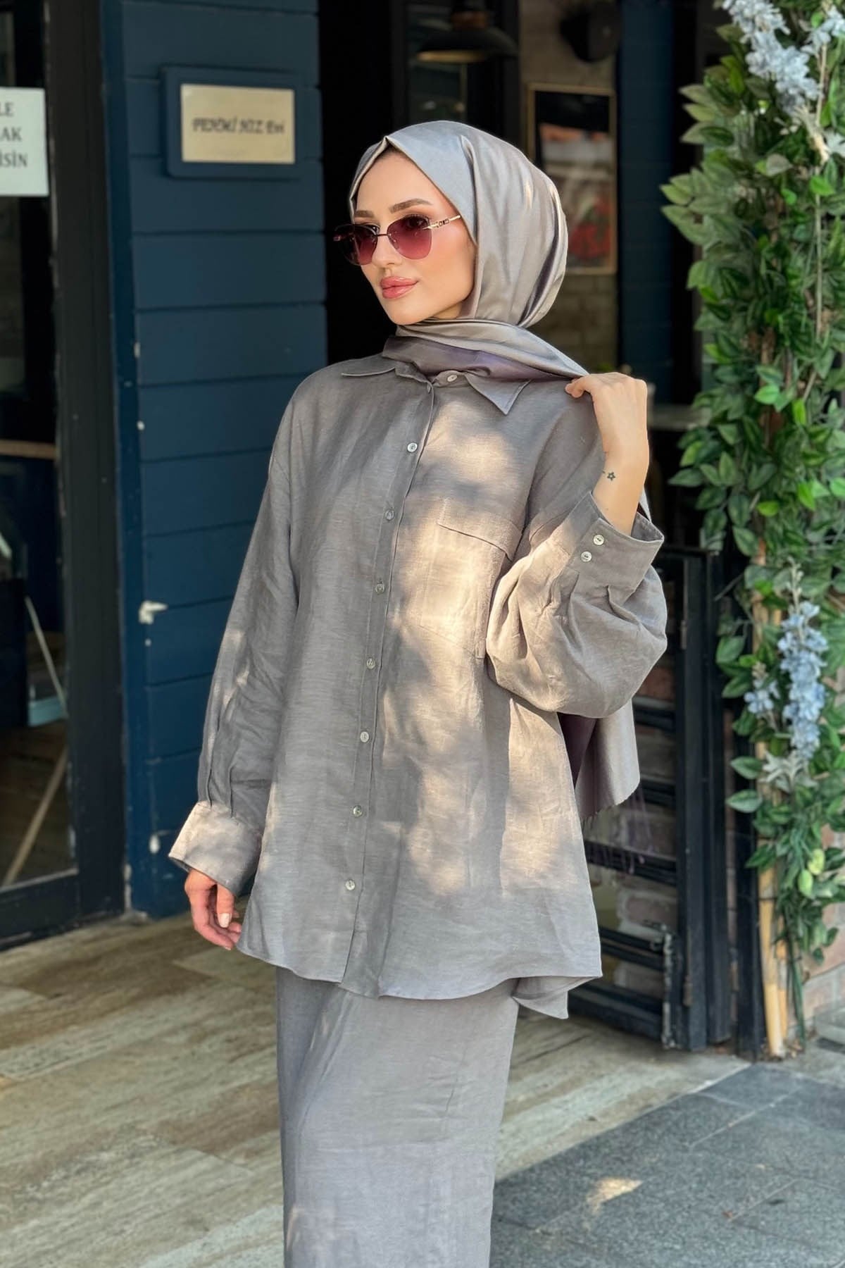 QOOQ Lisa Keten Gömlek 26SS241 Vizon