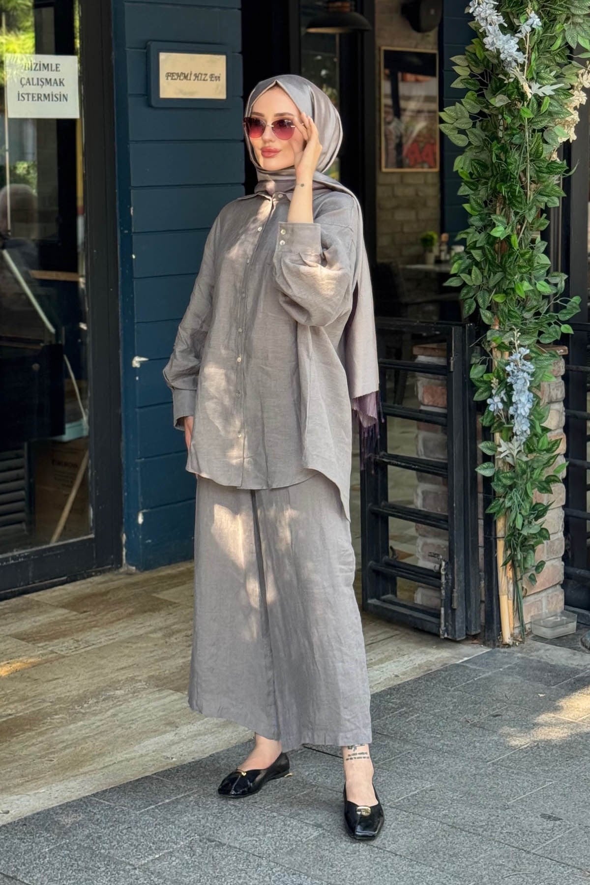 QOOQ Lisa Keten Gömlek 26SS241 Vizon
