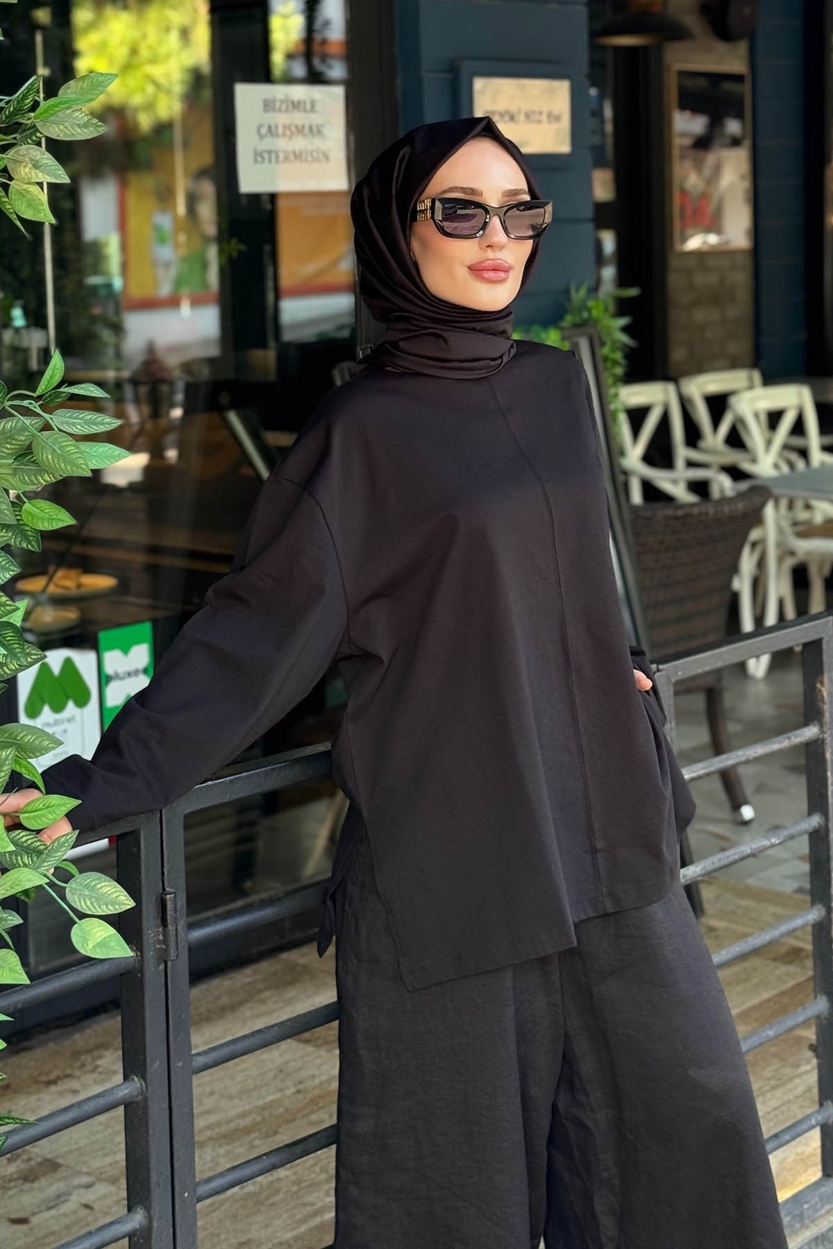 QOOQ Nakışlı Sweat 26SS216 Siyah