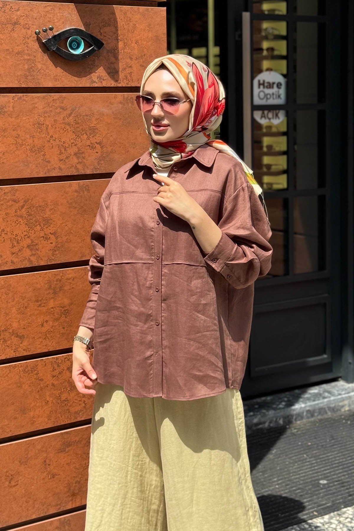 QOOQ Pera Gömlek 26SS227 Kahve