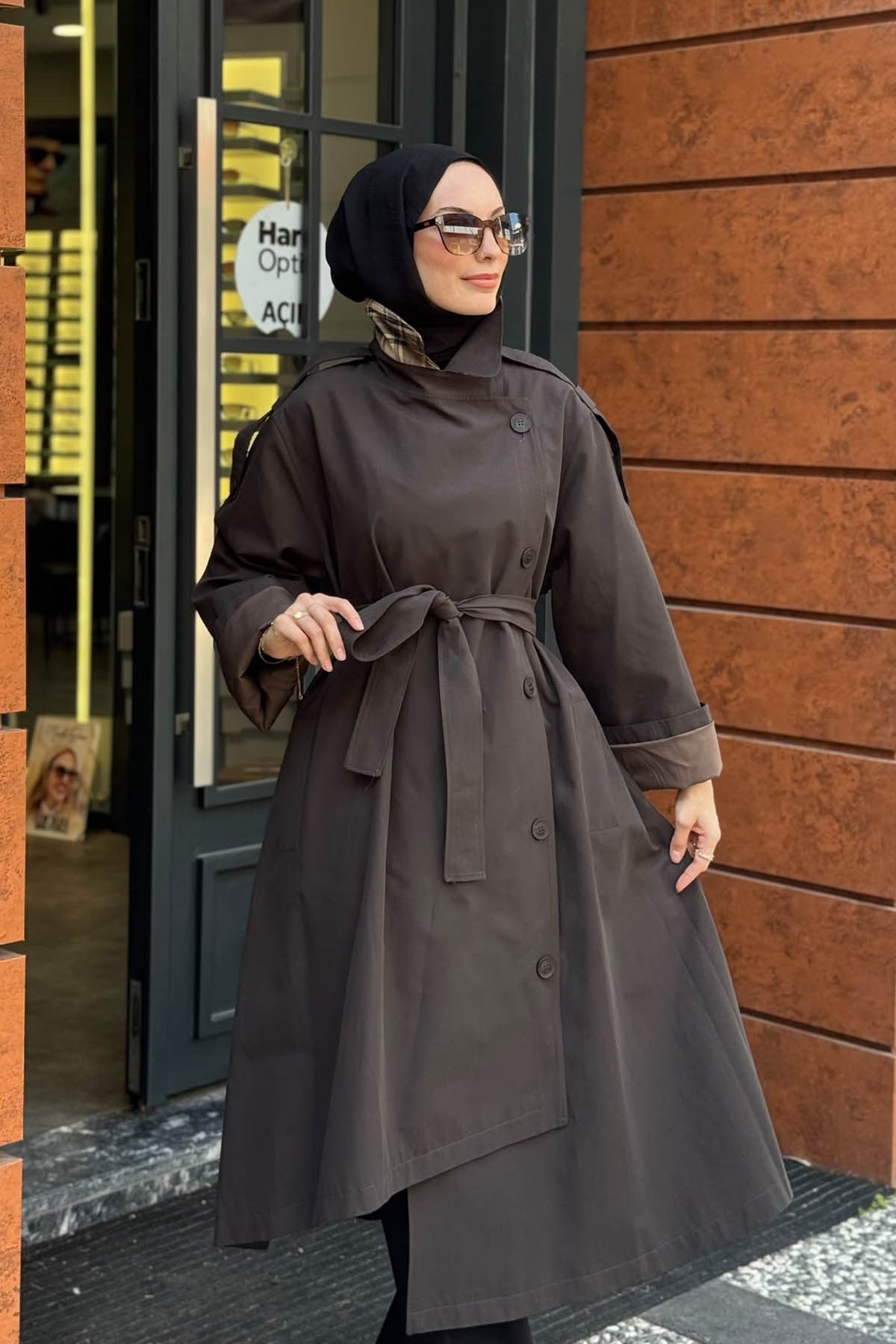 QOOQ Trench 27FW601 Kahve