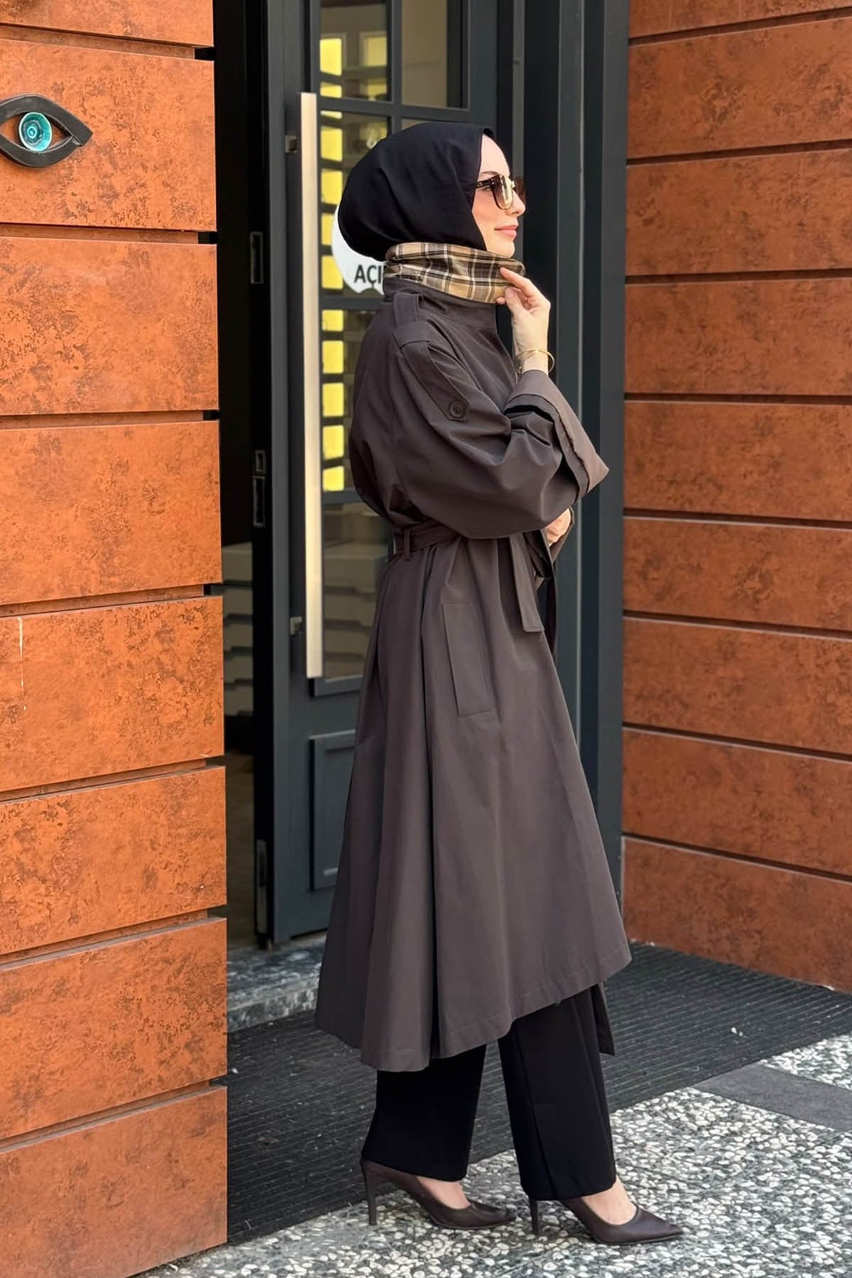 QOOQ Trench 27FW601 Kahve