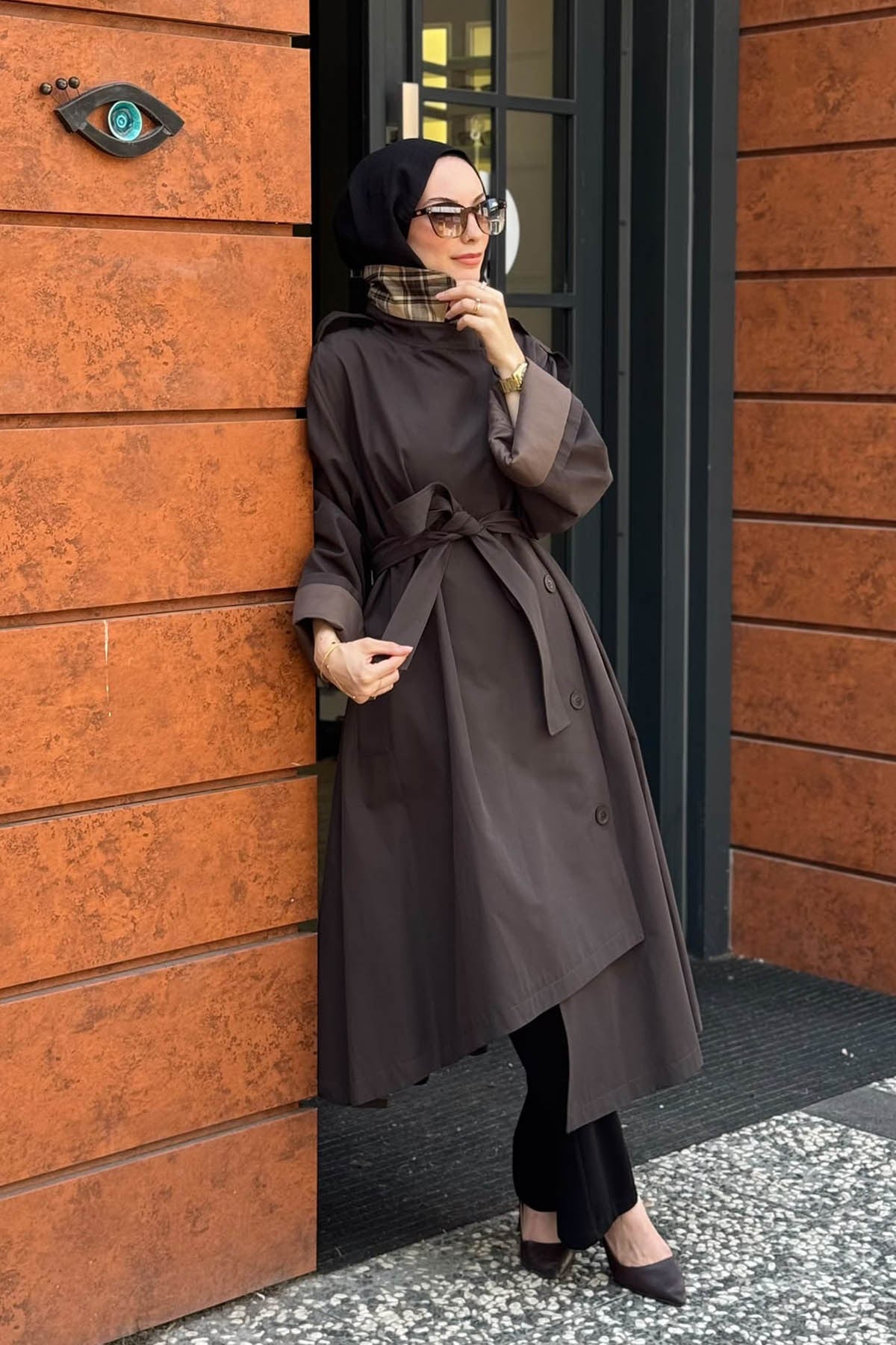 QOOQ Trench 27FW601 Kahve