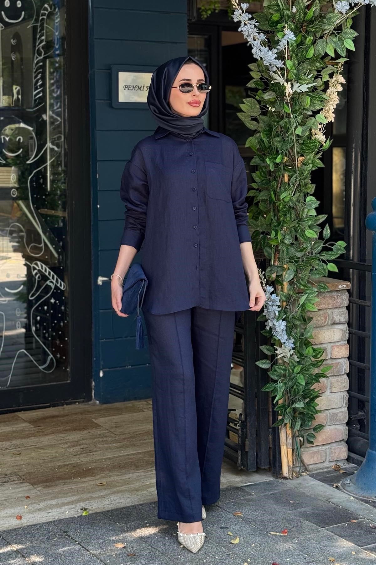 Seçil Keten Pantolonlu Takım 10002611510036T Lacivert